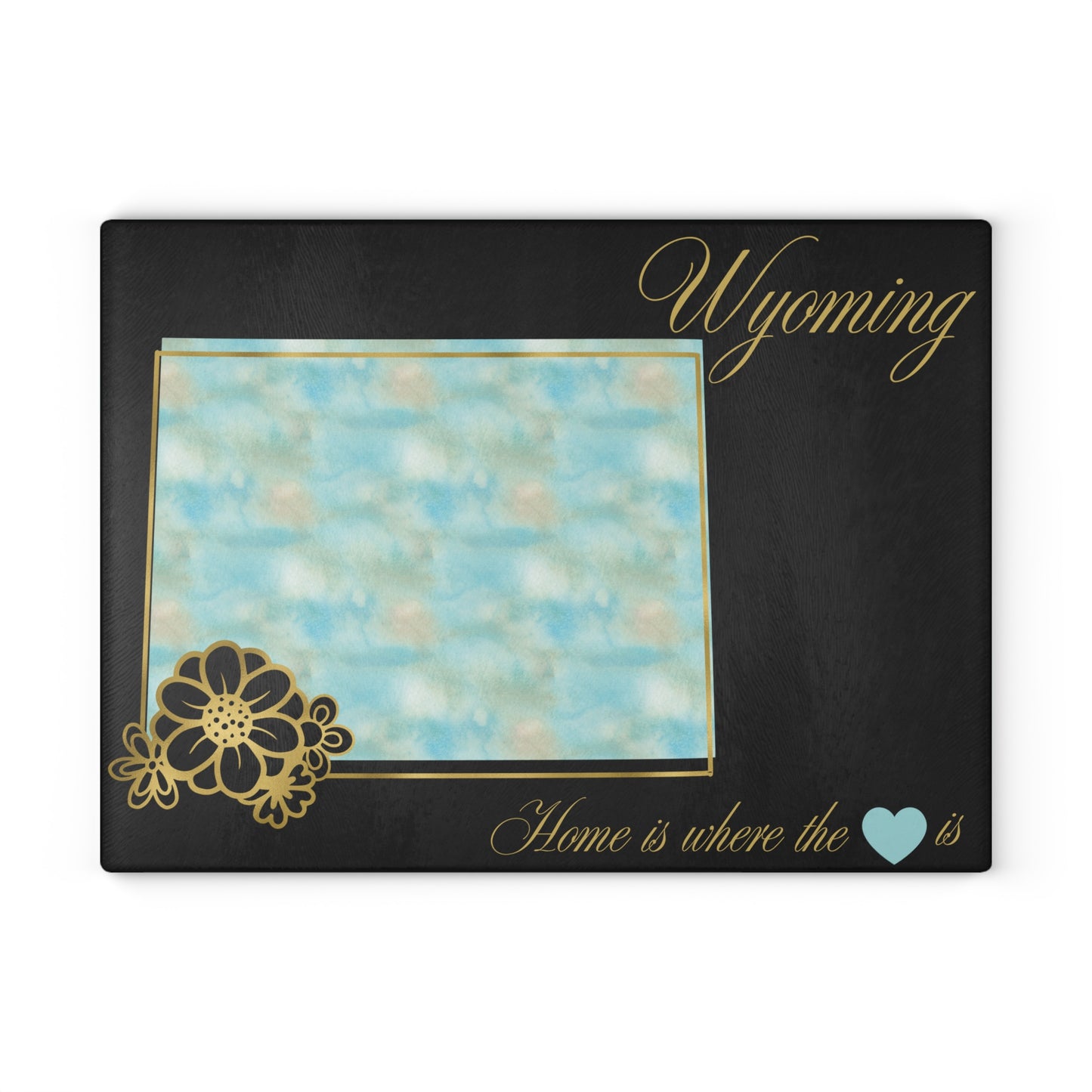 🌿 Wyoming Floral State Cutting Board – Sky Blue Serenity Meets Rustic Gold 🌿