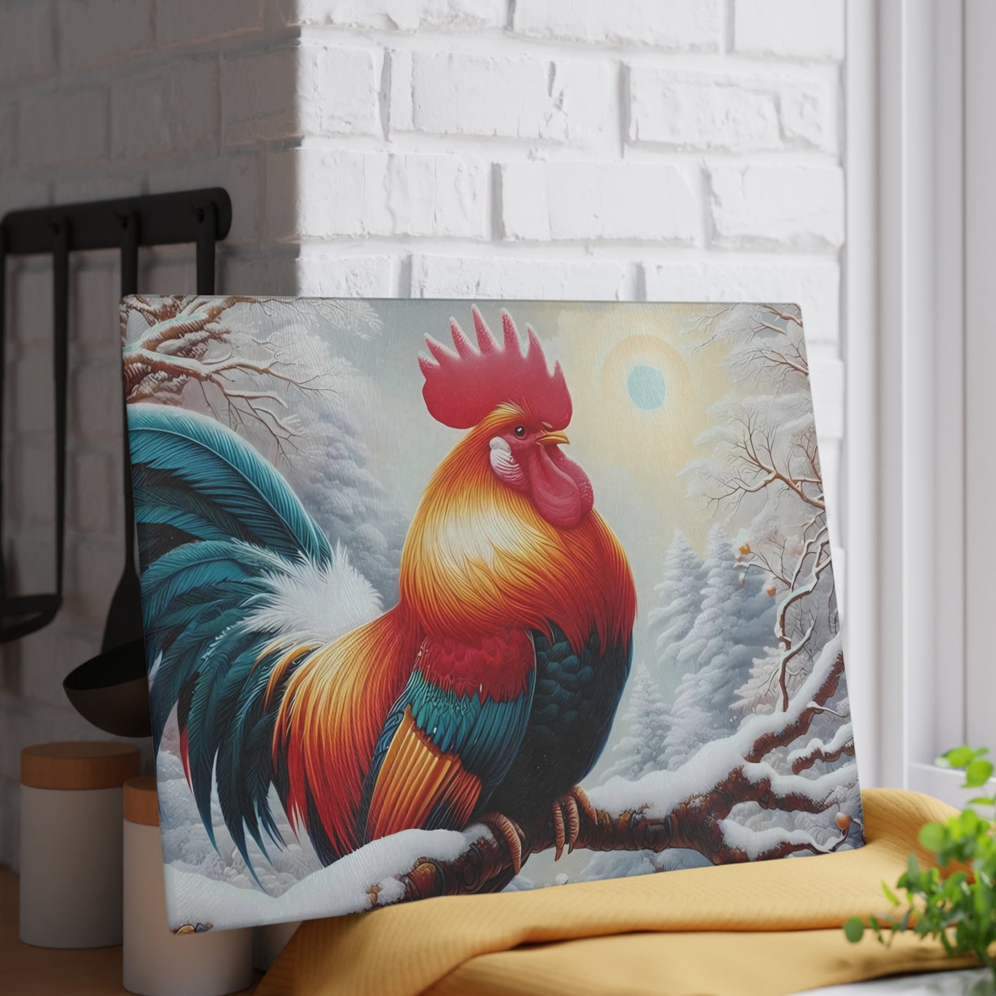 🐓❄️ Winter Rooster Cutting Board – Snowy Elegance for Your Kitchen ❄️🐓