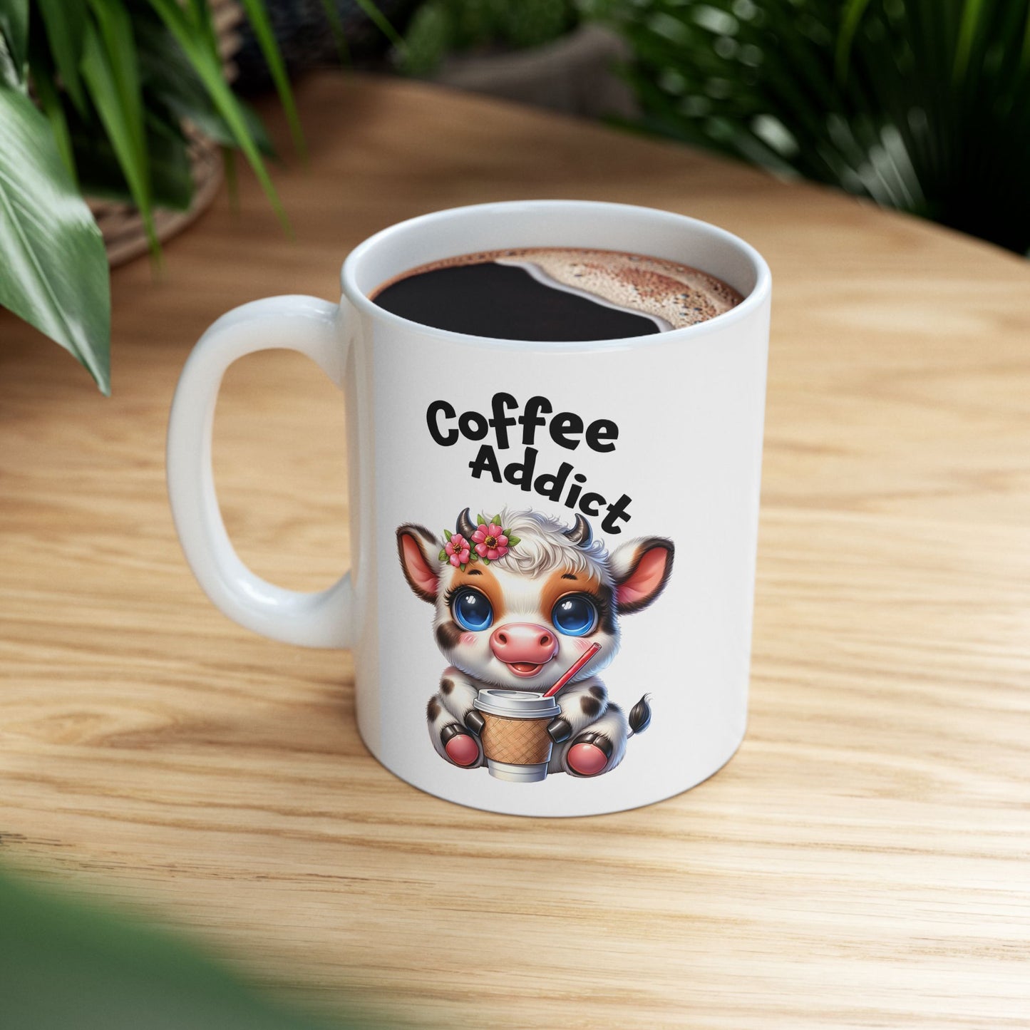 🌸 Vaca Flor y Café – Taza de Café Linda y Divertida para Amantes de los Animales 🐄☕