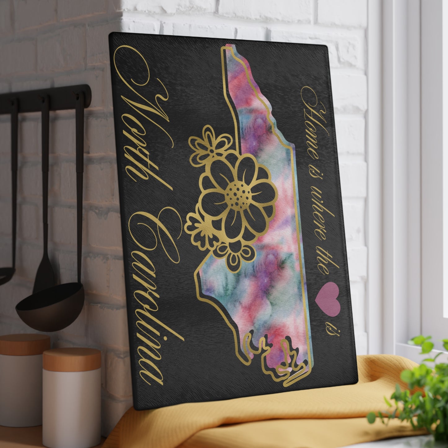 🌸 North Carolina State Cutting Board – Whimsical Watercolor Charm with Southern Flair