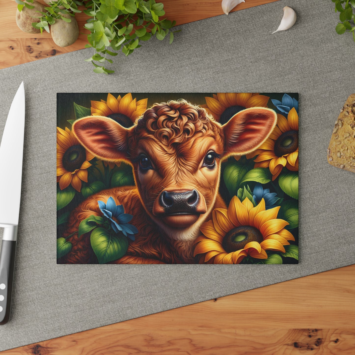 🌻 Sunflower Calf Cutting Board – Cozy Farmhouse Charm with a Blooming Touch 🐮