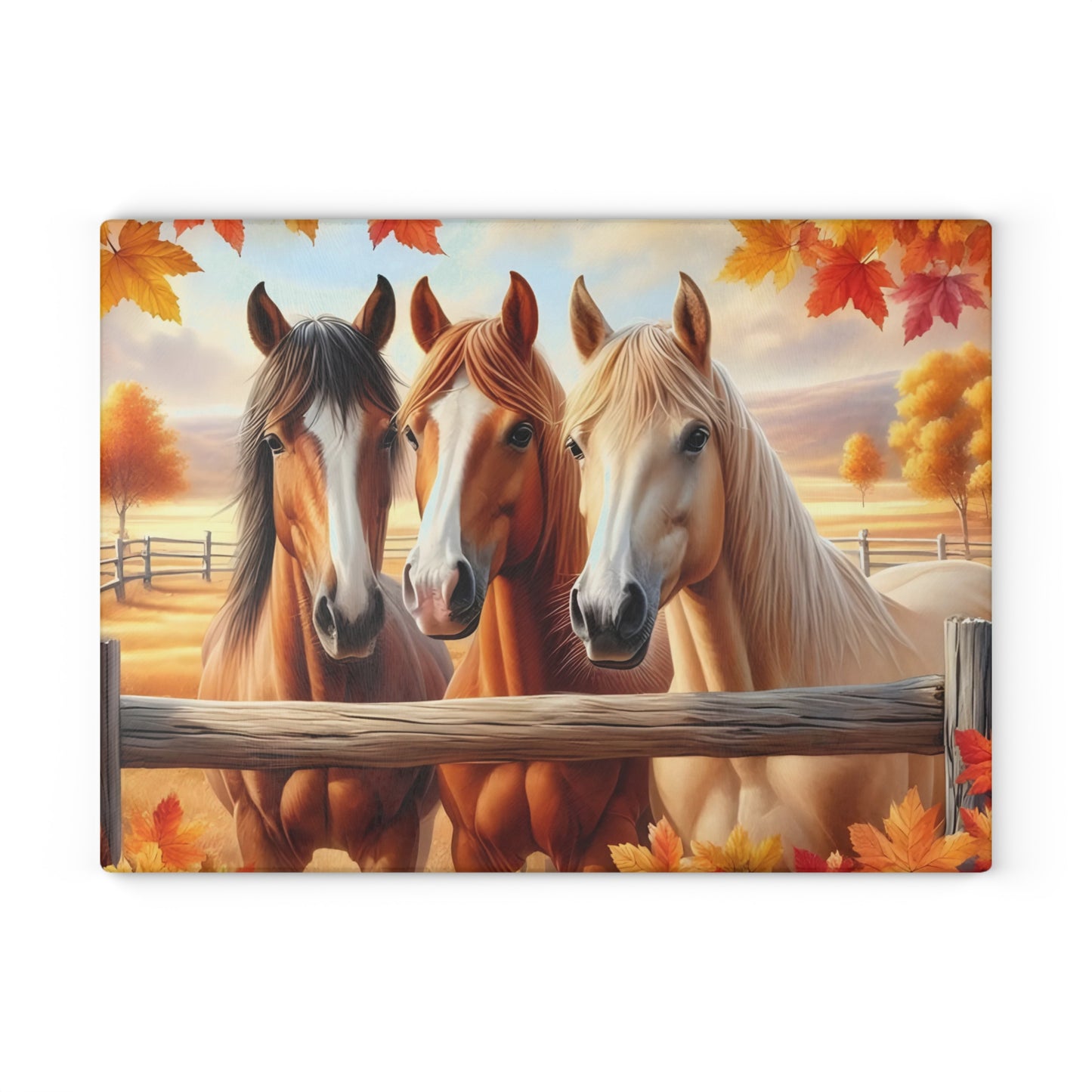 🐴 Autumn Pasture Horses Cutting Board – Rustic Elegance for Your Kitchen 🍂