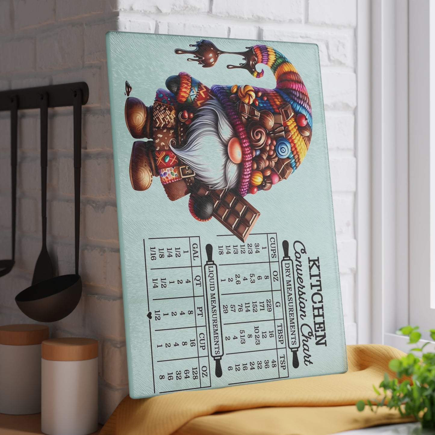 🍫🎨 Candy Gnome Kitchen Conversion Cutting Board – Sweet Treats & Whimsical Charm for Your Kitchen 🍬🧑🍳