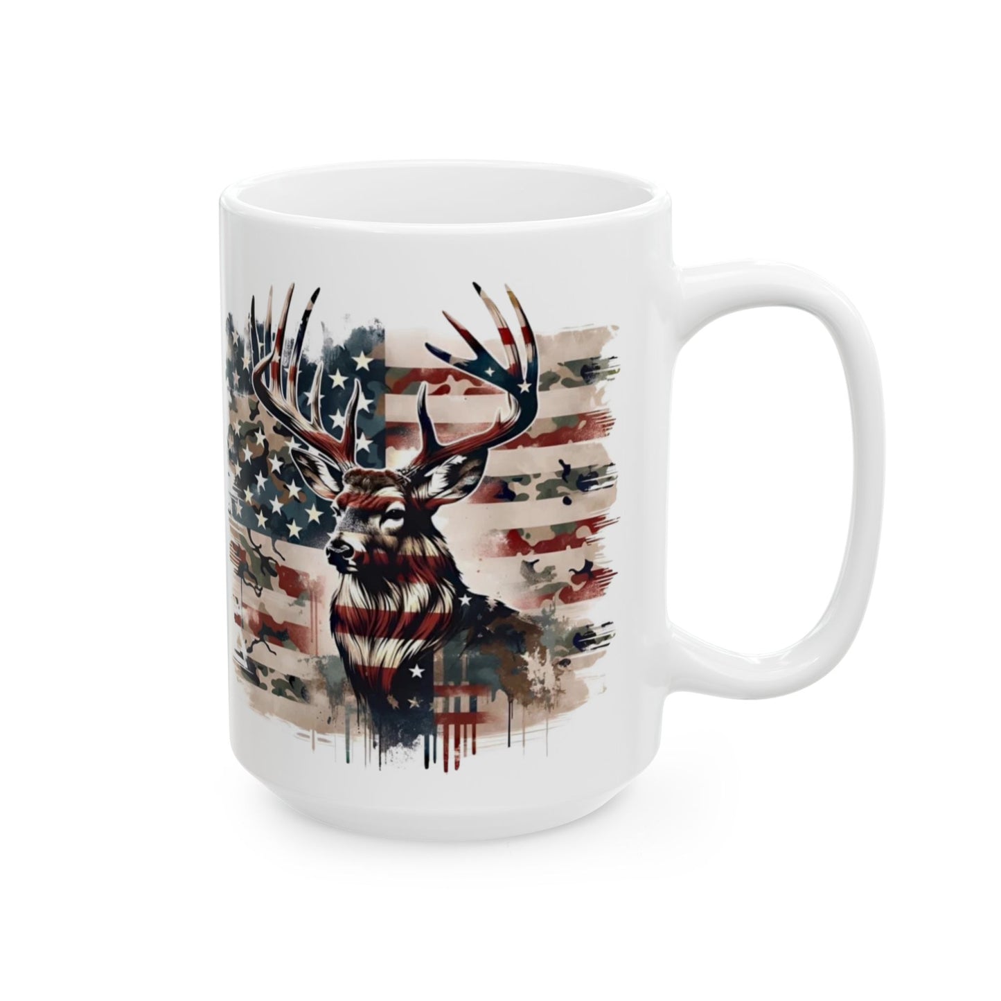 🦌USA Camo Flag Buck – Patriotic Hunting Coffee Mug (11oz & 15oz)