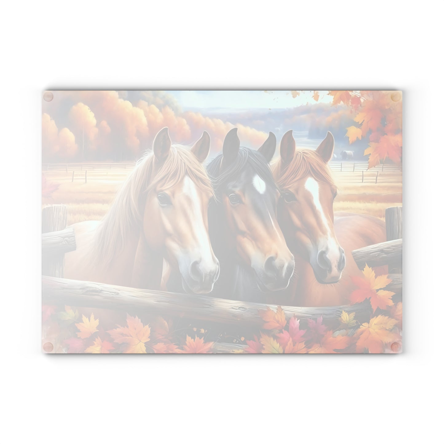 🐎🍂 Autumn Horses Glass Cutting Board – Rustic Country Charm for Your Kitchen 🍂🐎