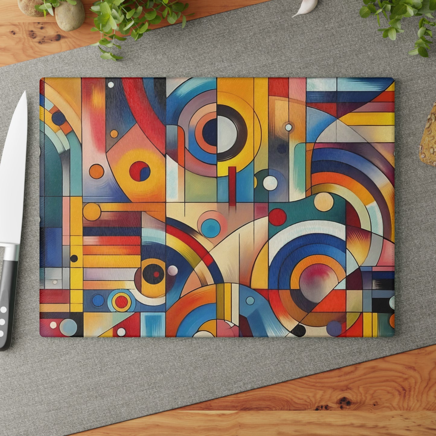 Tabla de cortar - Diseño abstracto multicolor, tabla de cortar de vidrio templado, tabla para charcutería, tabla de cortar, regalo de inauguración de la casa, tabla de cortar personalizada, rústica