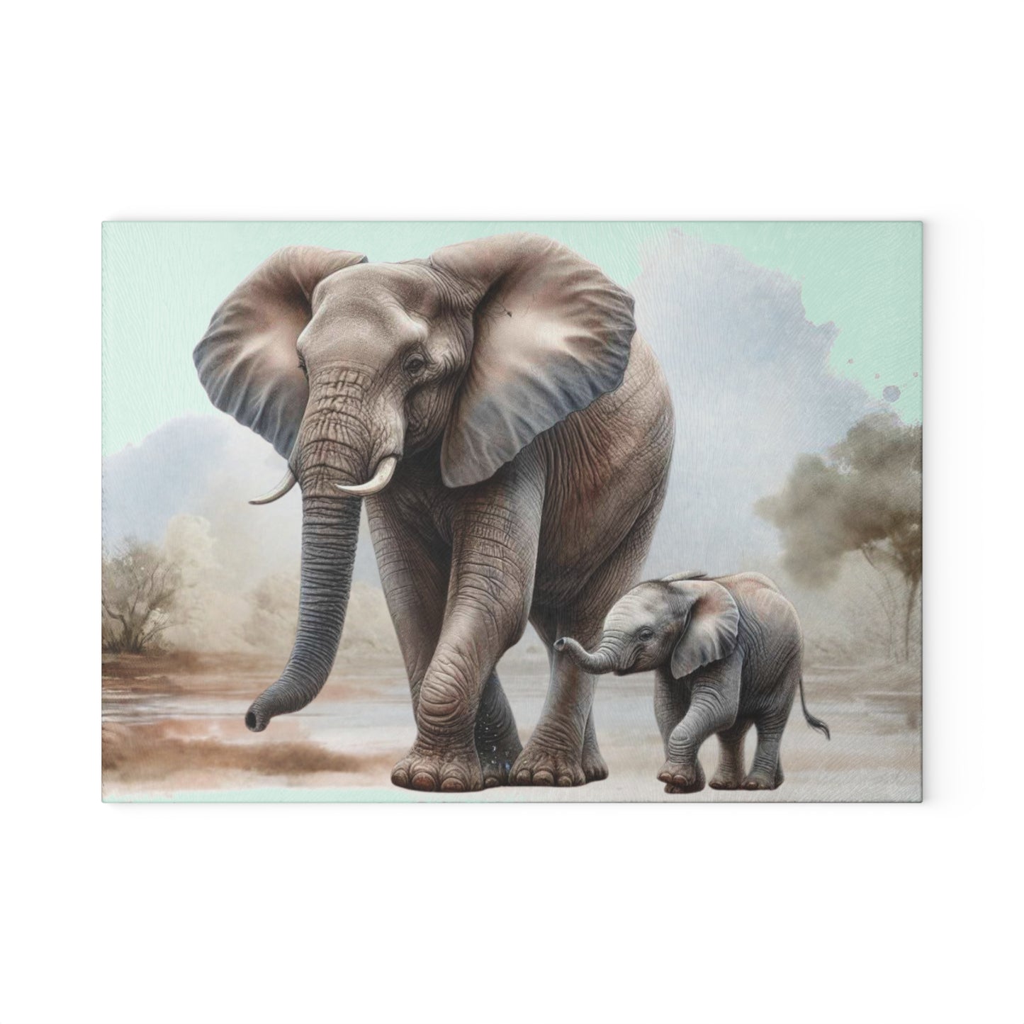 Mama Elephant and baby tempered glass cutting board