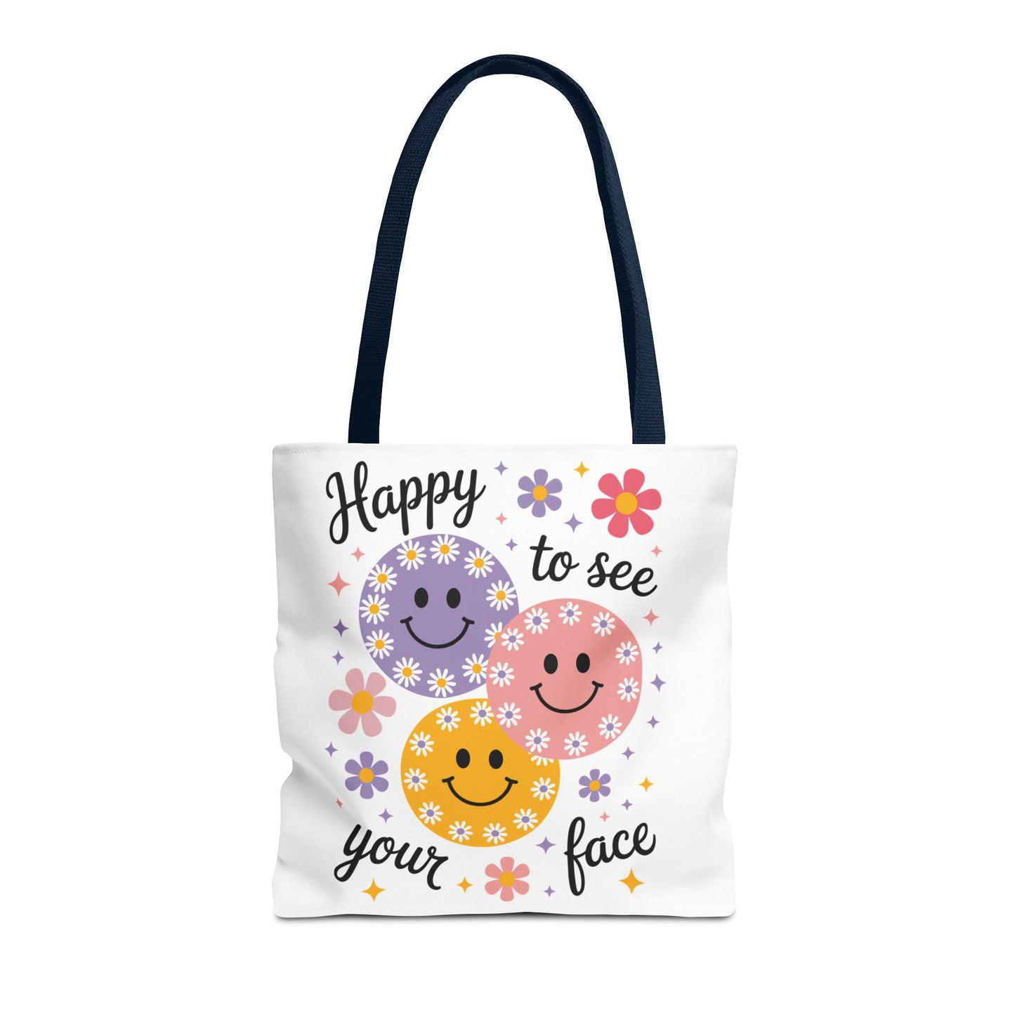 ๐ผ Happy Face Daisy Tote Bag โ Retro Smiles with Floral Charm ๐ธ