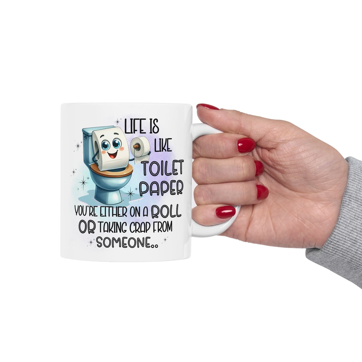 Taza de café "La vida es como el papel higiénico": humor de baño divertidísimo en cada sorbo