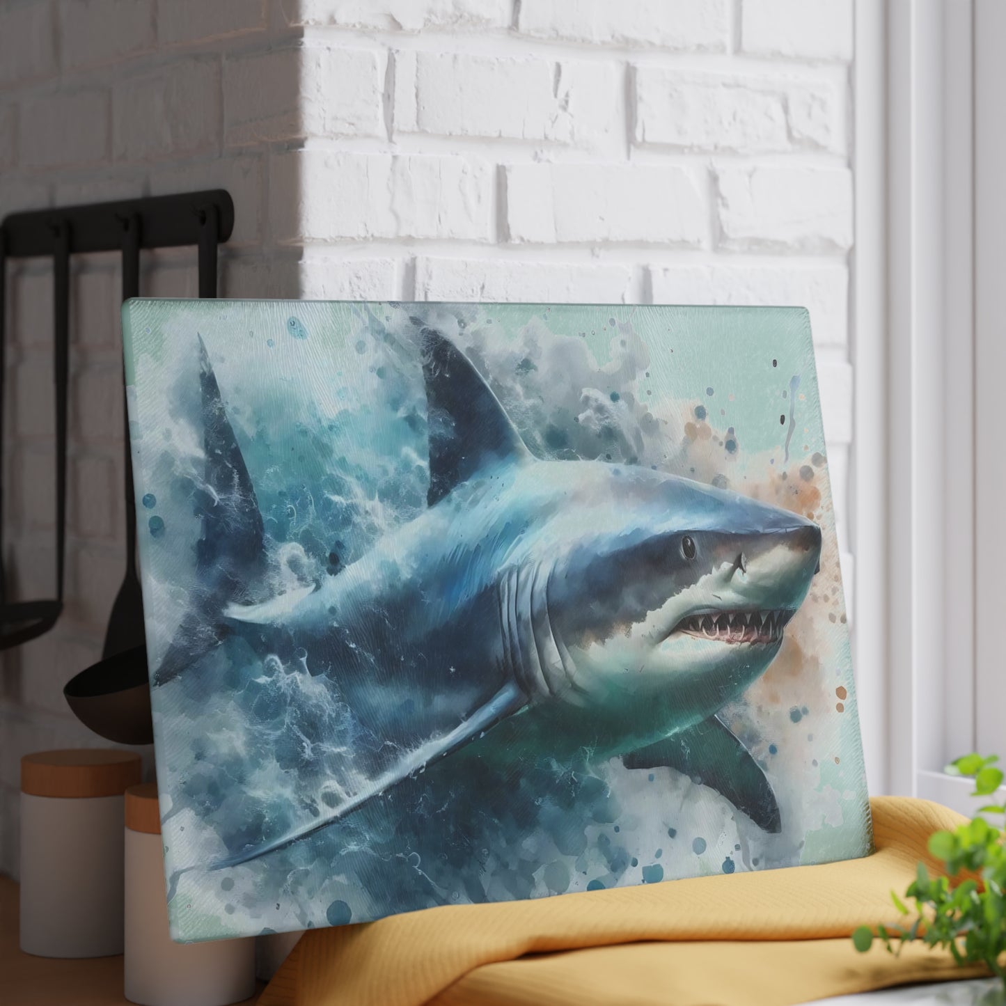 Shark kitchen decor, ocean theme cutting board, shark gift idea, shark lover gift, shark-themed gift, unique cutting board