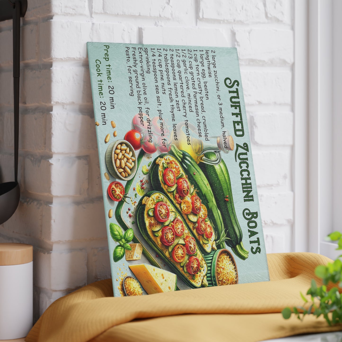 🥒 Stuffed Zucchini Boats – Fresh and Fun Kitchen Cutting Board