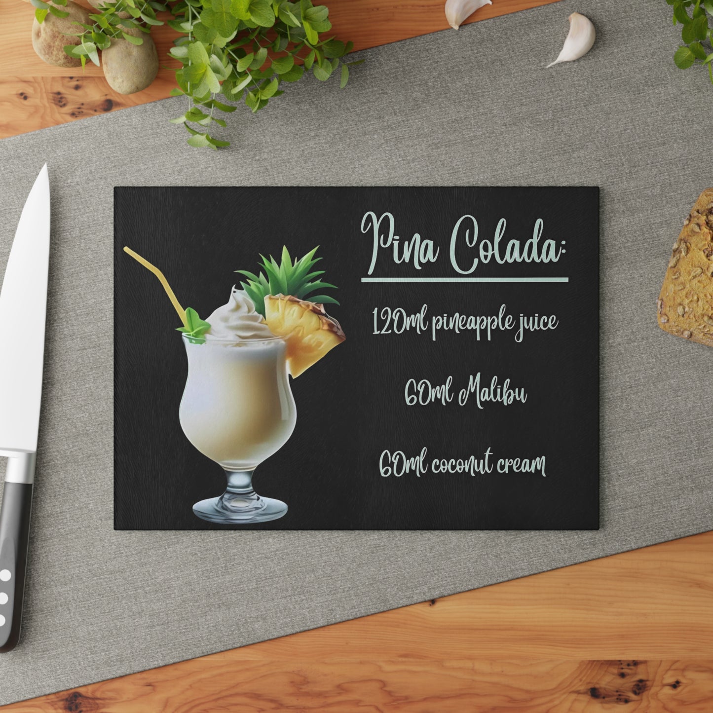 🍍 Piña Colada Recipe Cutting Board – Island Vibes for Your Kitchen or Bar