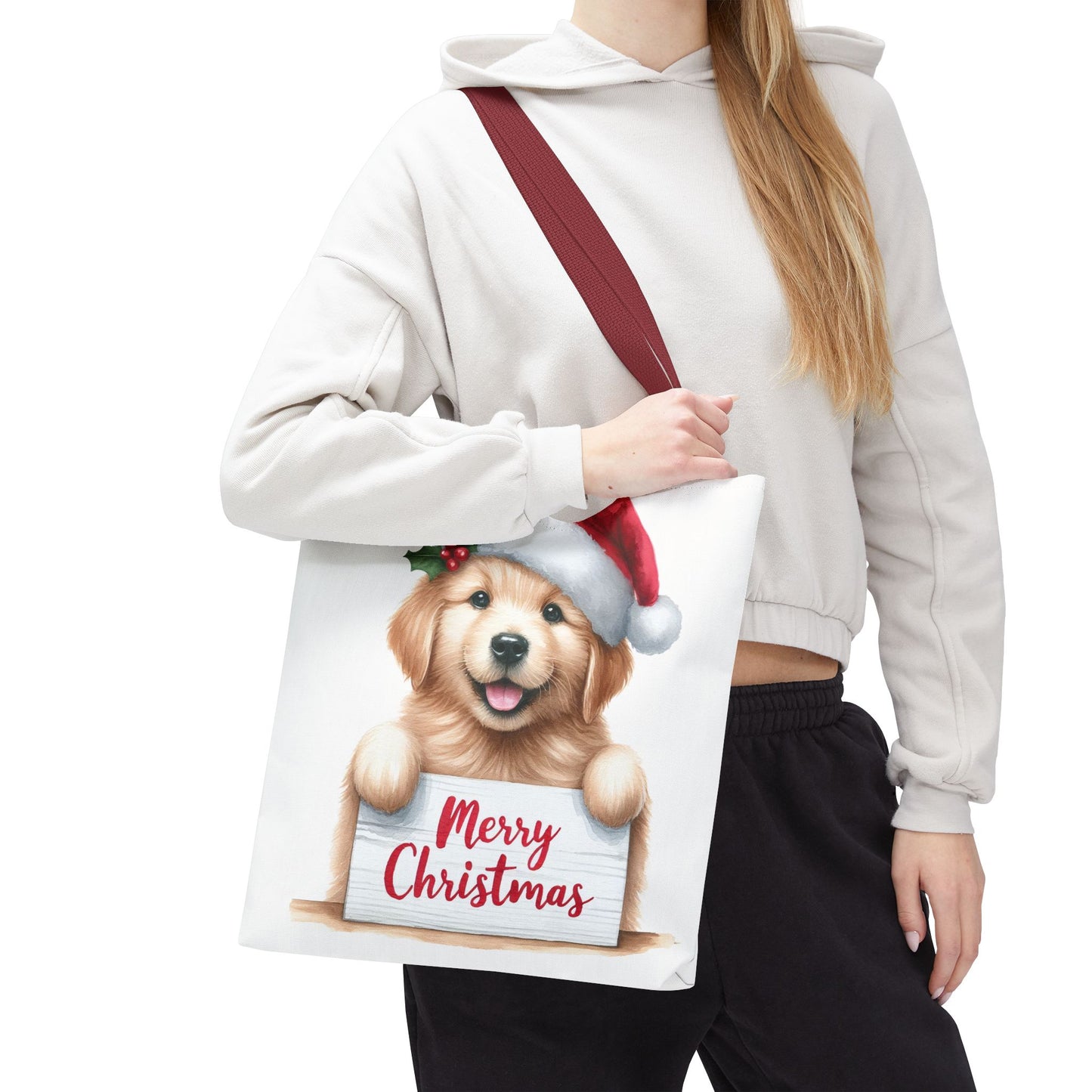 🐾 Golden Retriever “Merry Christmas” Tote Bag – Holiday Cheer in Every Carry 🎄