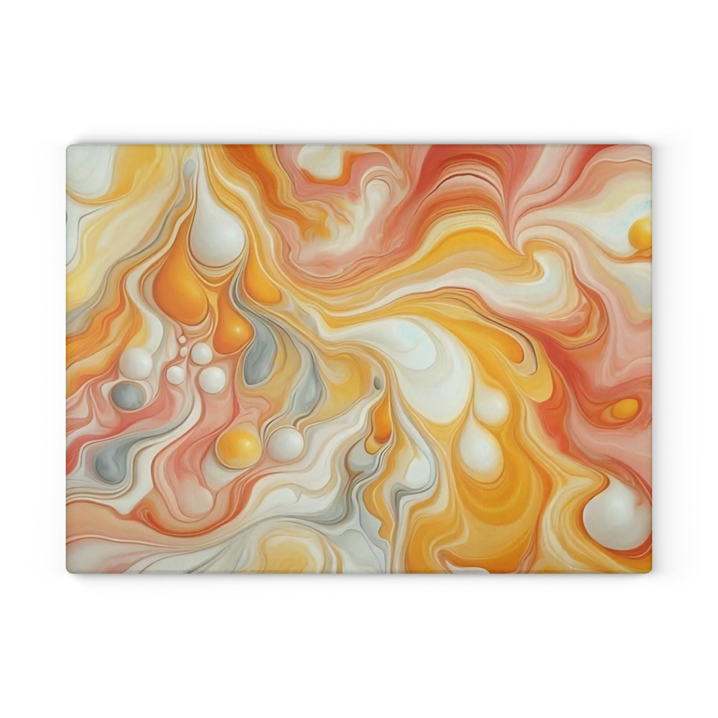 Tabla de cortar de vidrio templado con efecto mármol amarillo, gris y naranja: elegante decoración de cocina con aspecto de mármol, ideal para regalar y funcional.