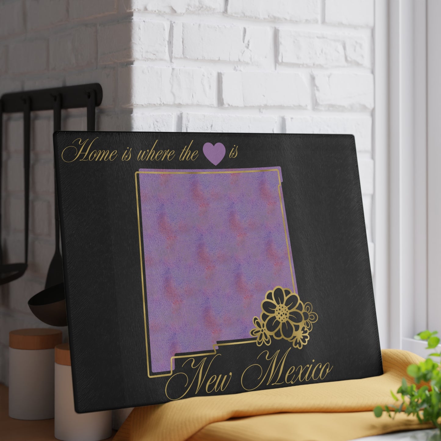 🌄 New Mexico State Cutting Board – Southwest Charm with a Soft Watercolor Twist