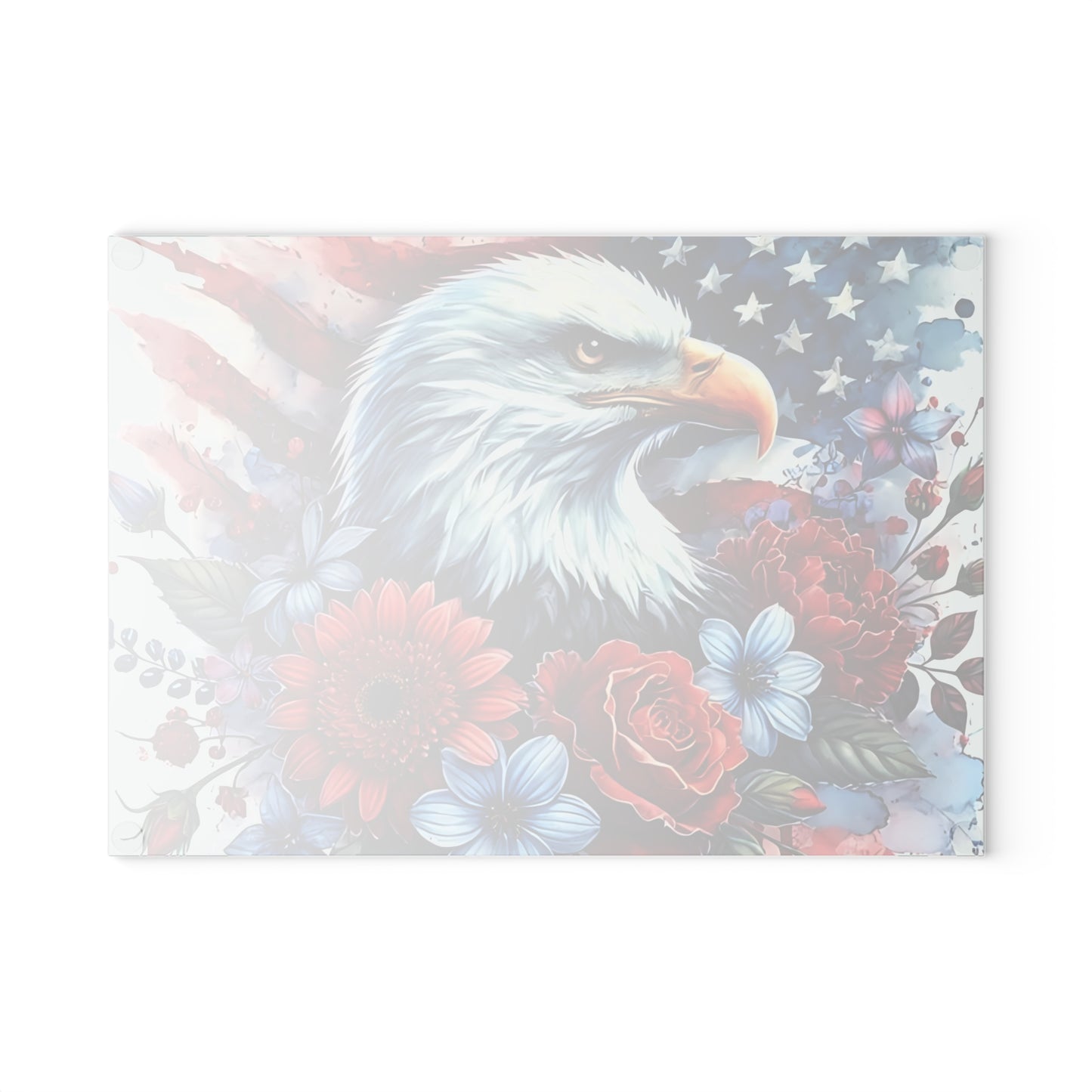 Tabla de cortar con diseño de águila calva y bandera estadounidense, regalo único, tabla de cortar de vidrio, tabla de charcutería, tabla de cortar personalizada, flores