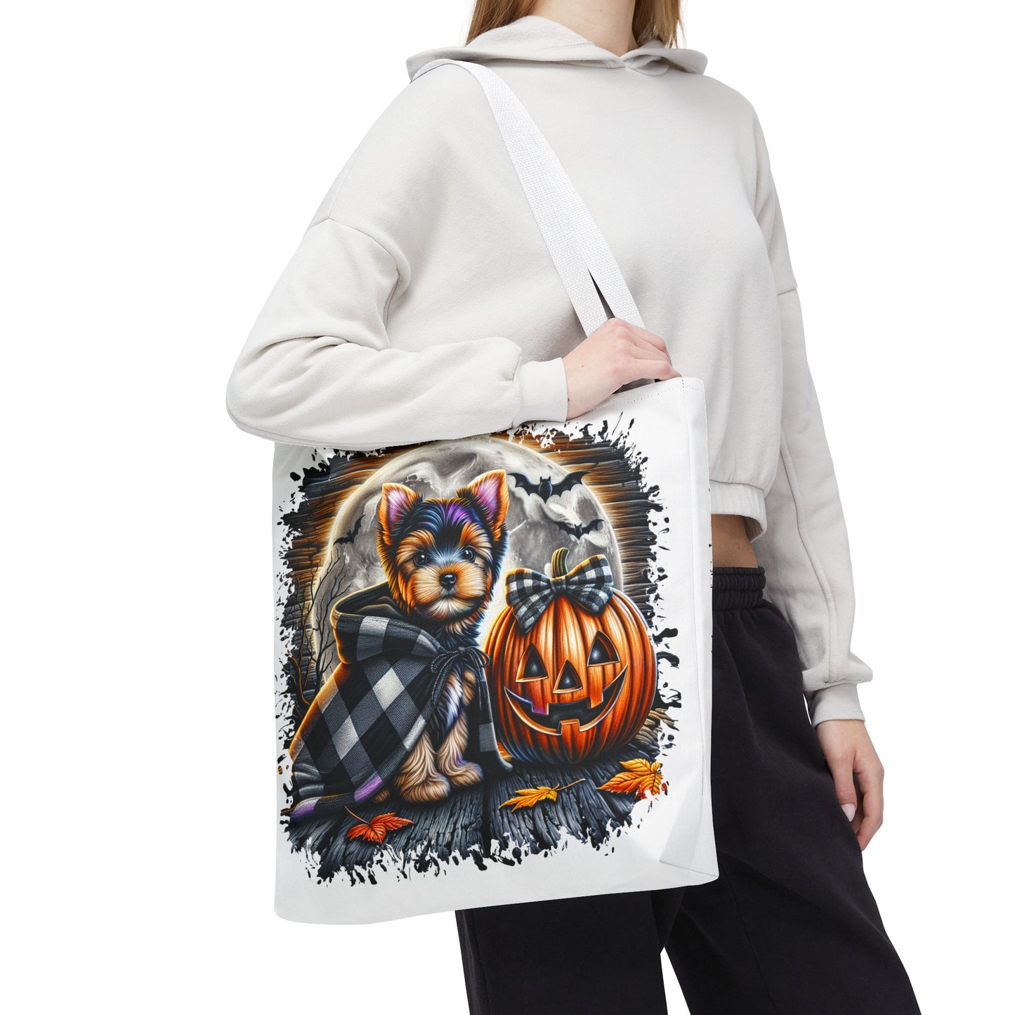 ๐ Yorkie Halloween Tote Bag โ Spooky Cute & Plaid Perfect ๐พ๐ค๐