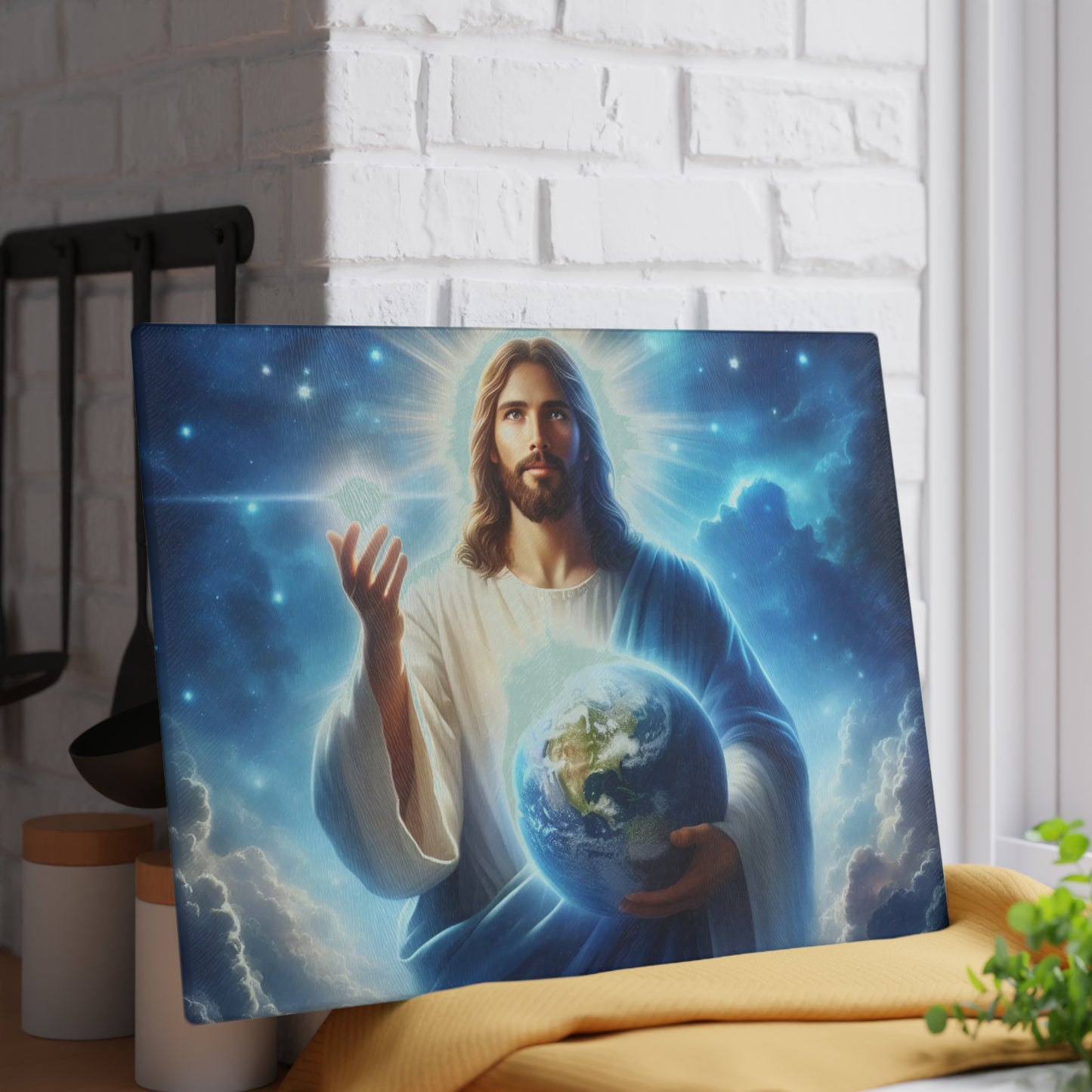 Tabla de cortar de Jesús, tabla de charcutería, tabla de cortar única, tabla de cortar de vidrio templado, regalo de inauguración de la casa, tabla de cortar personalizada