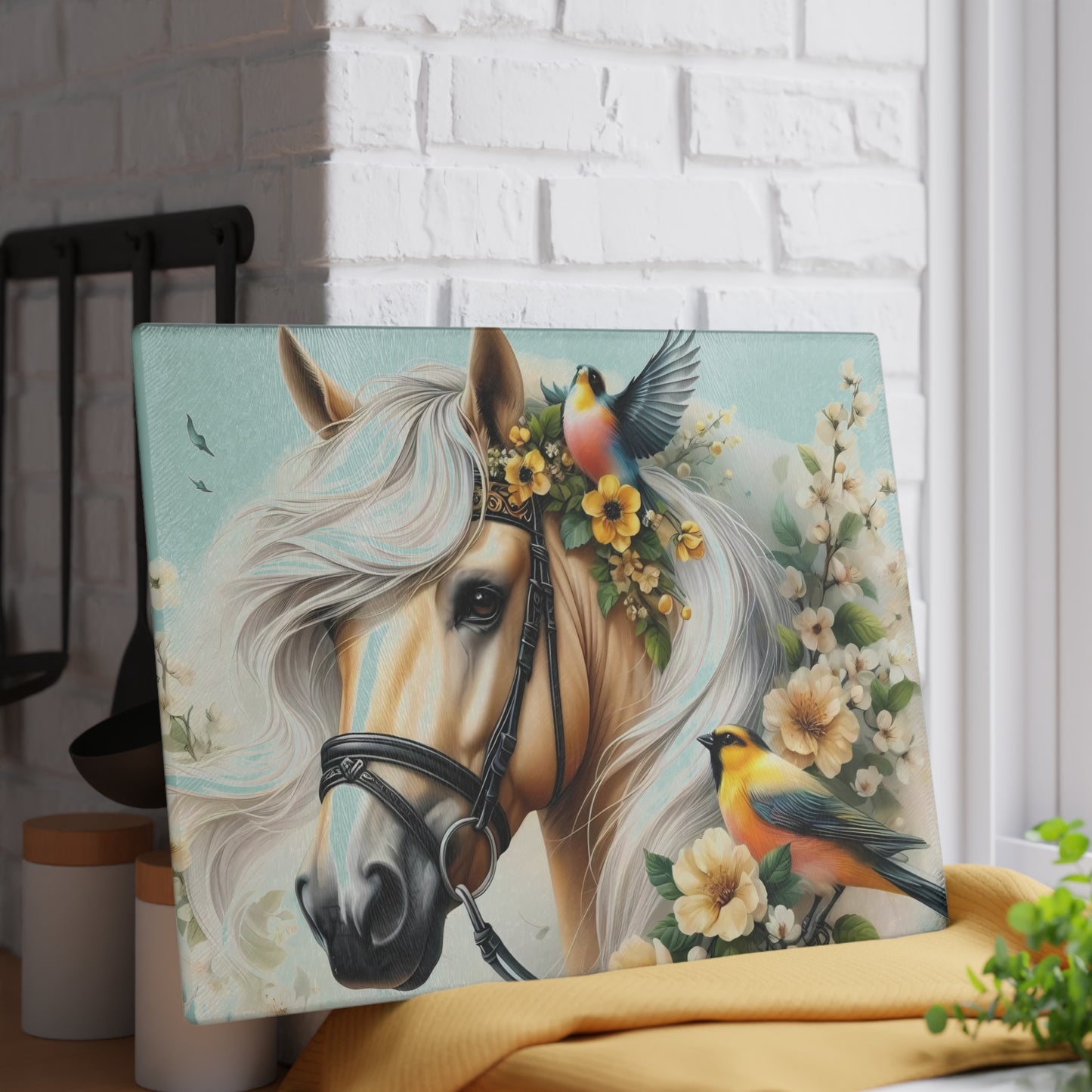 Hermosa tabla de cortar de caballo, tabla de cortar de vidrio templado, tabla de charcutería, tabla de cortar, regalo de inauguración de la casa, tabla de cortar personalizada