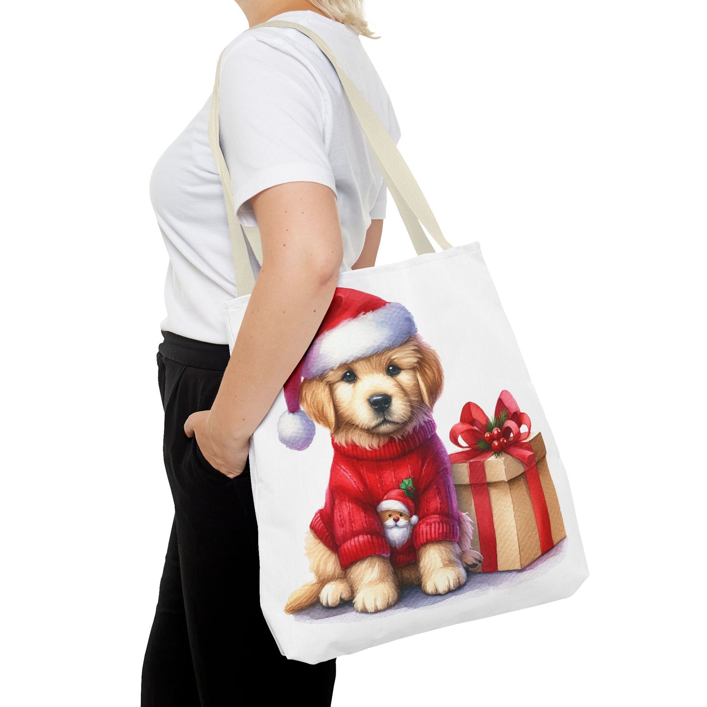 🎄 Golden Retriever Puppy Christmas Tote Bag – Festive Charm for Dog Lovers 🐶