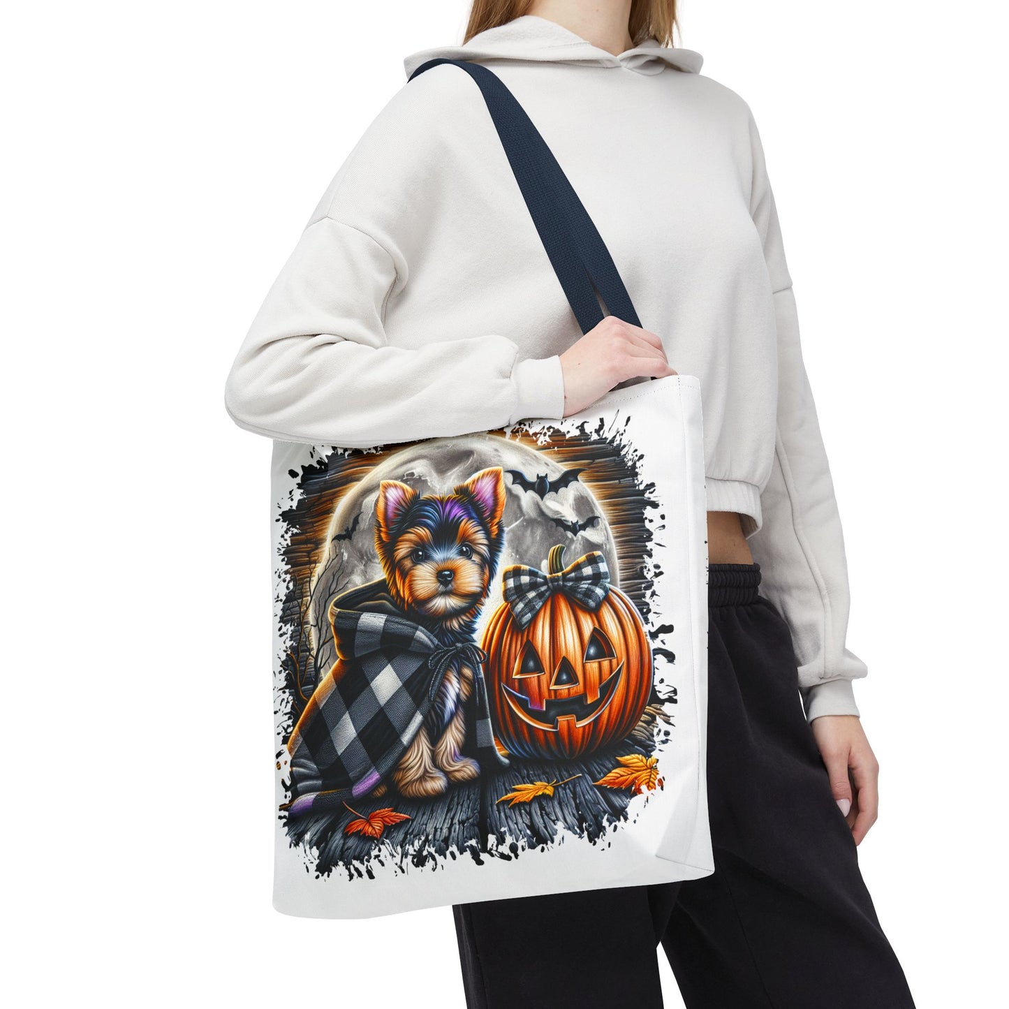 ๐ Yorkie Halloween Tote Bag โ Spooky Cute & Plaid Perfect ๐พ๐ค๐