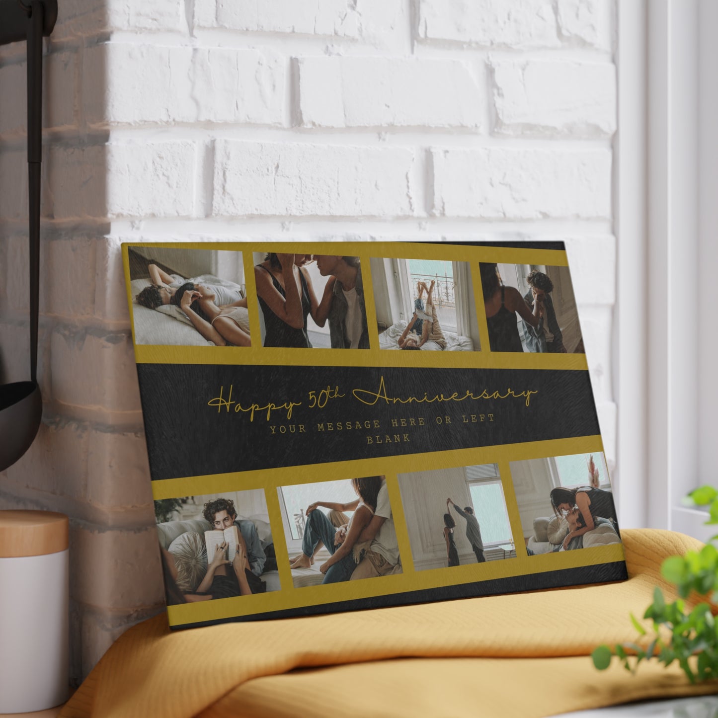 Happy 50th Anniversary or Birthday Photo Collage Glass Cutting Board – Personalized Milestone Keepsake