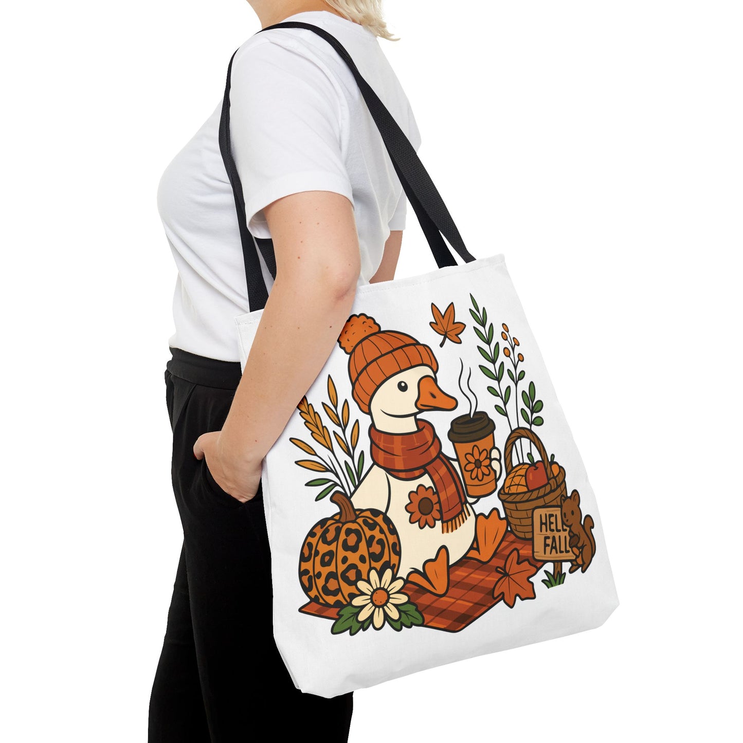 🧣 Hello Fall Cozy Duck Tote Bag – A Quirky Autumn Hug in a Bag 🍂🦆