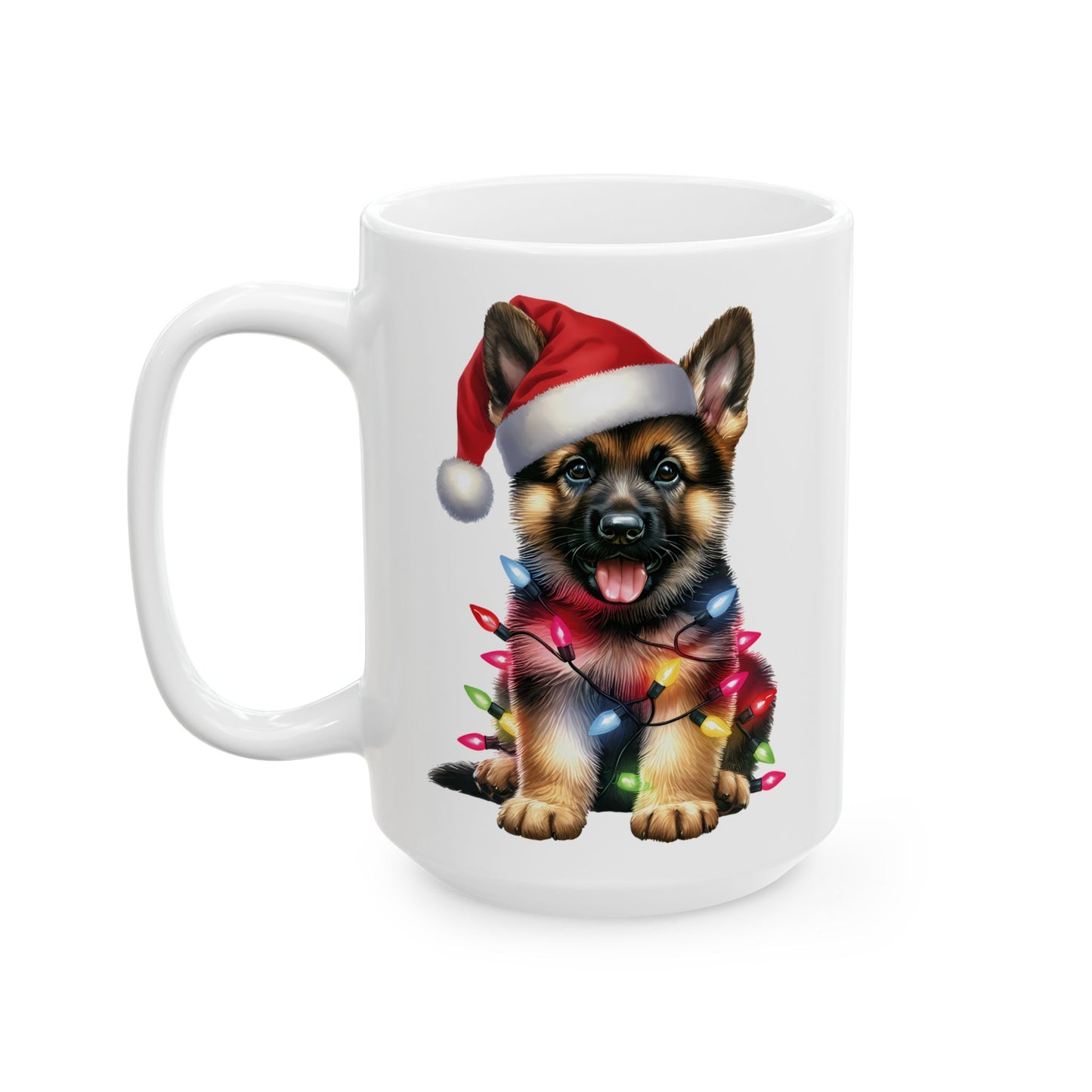 🎄 German Shepherd Christmas Lights Mug – Santa Paws & Holiday Cheer in Every Sip 🐾