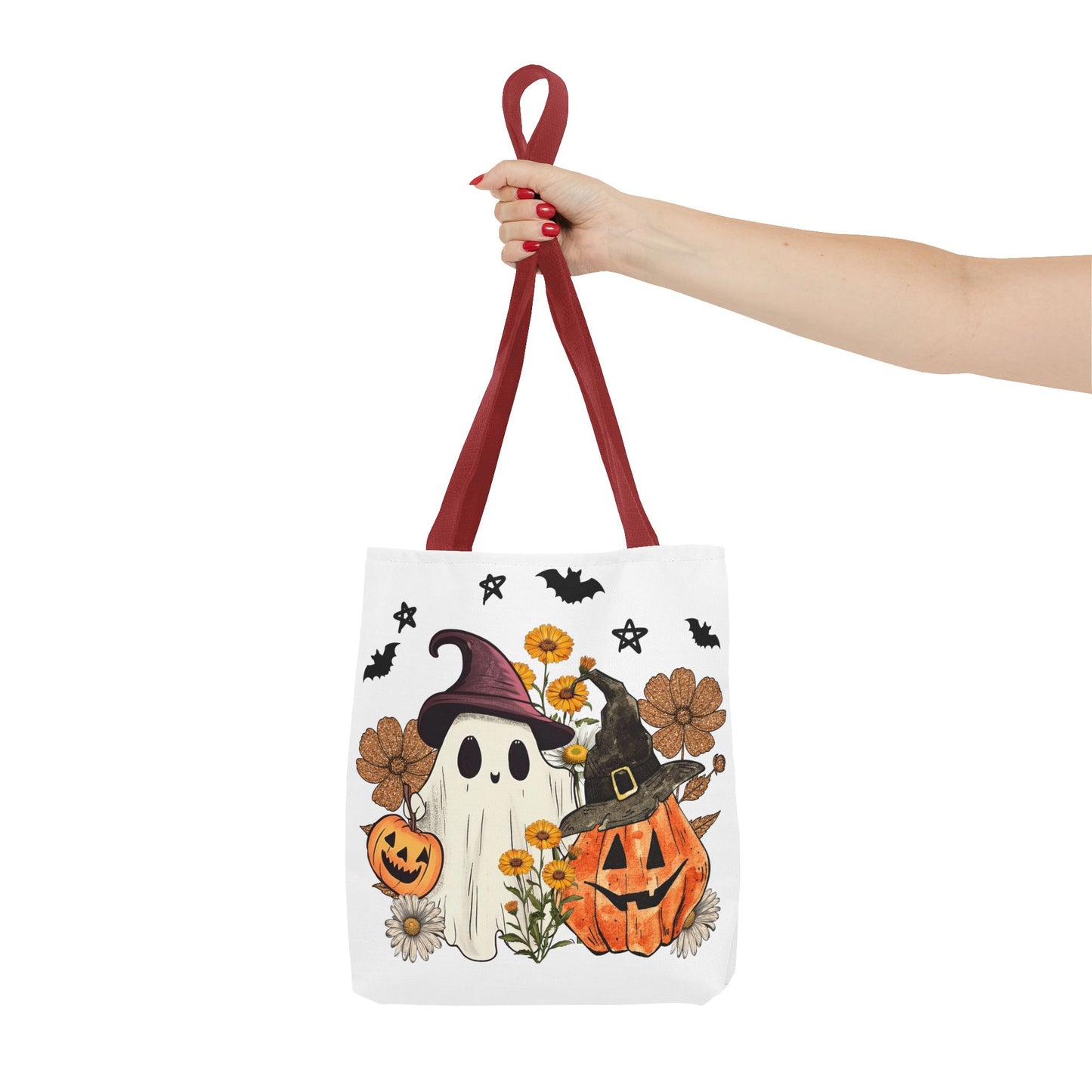 🎃 Ghost & Pumpkin Floral Tote Bag – Whimsical Halloween Charm 👻👜