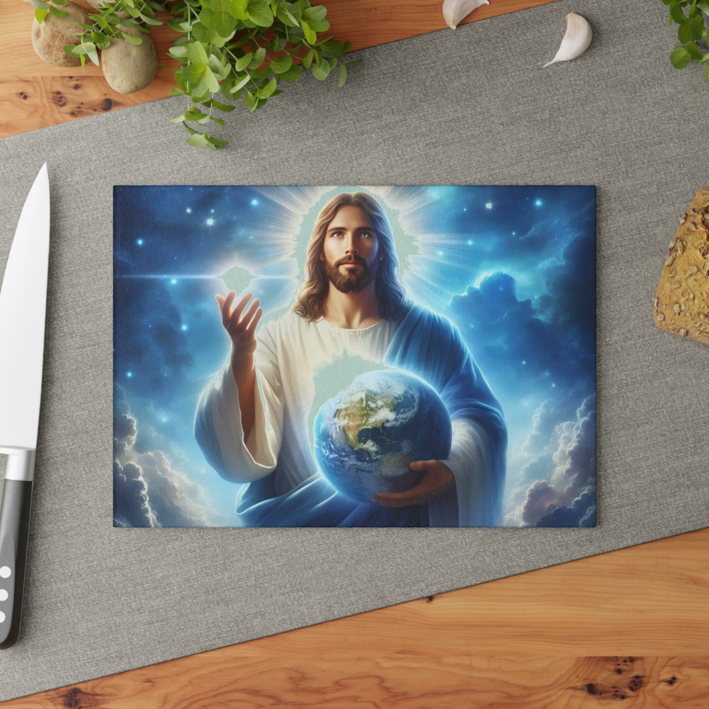 Tabla de cortar de Jesús, tabla de charcutería, tabla de cortar única, tabla de cortar de vidrio templado, regalo de inauguración de la casa, tabla de cortar personalizada