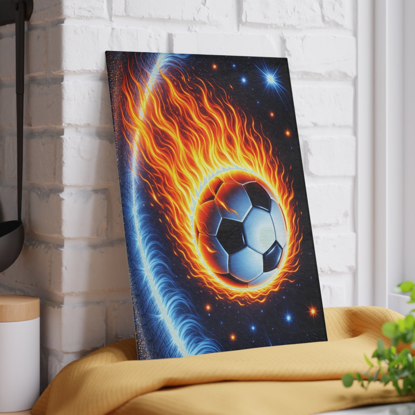 Fiery Soccer Ball Cutting Board – Game Day Heat for Your Kitchen
