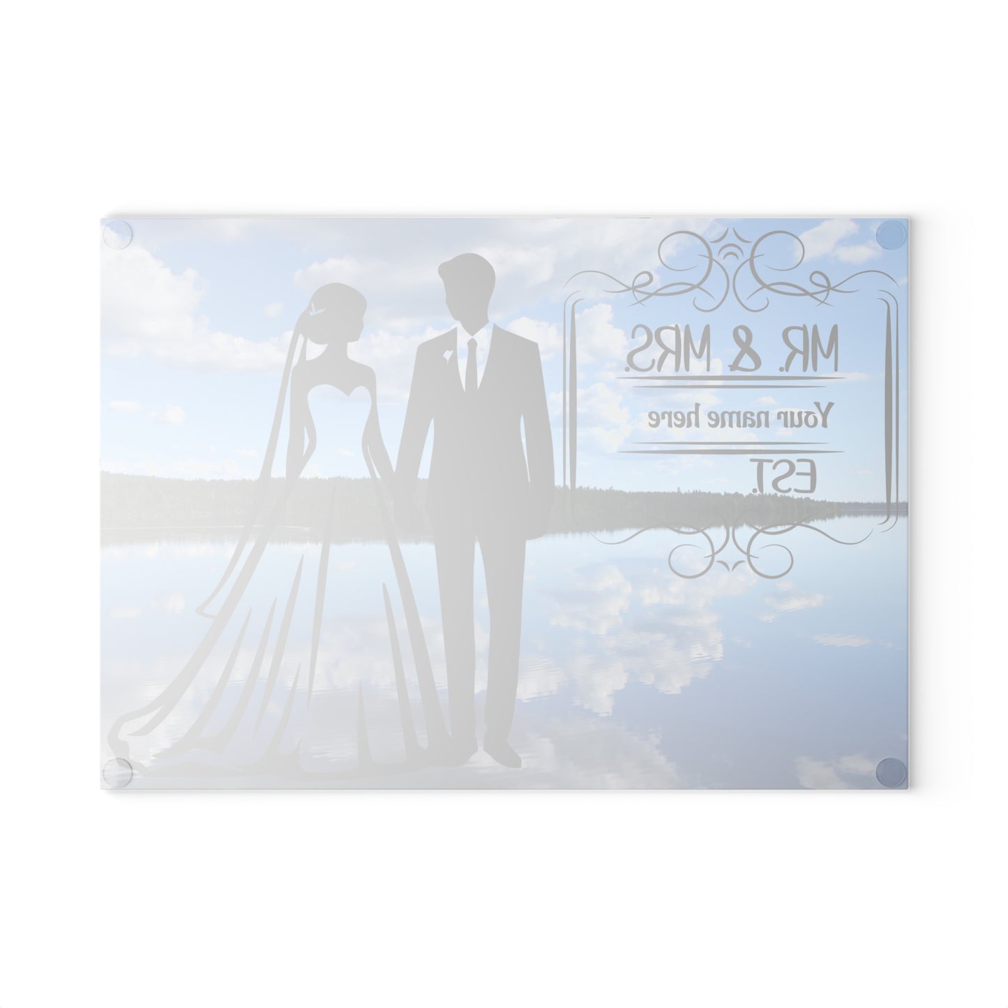 Tabla de cortar "Reflejos del Sr. y la Sra. en el lago": regalo de boda personalizado con un encanto inspirado en la naturaleza