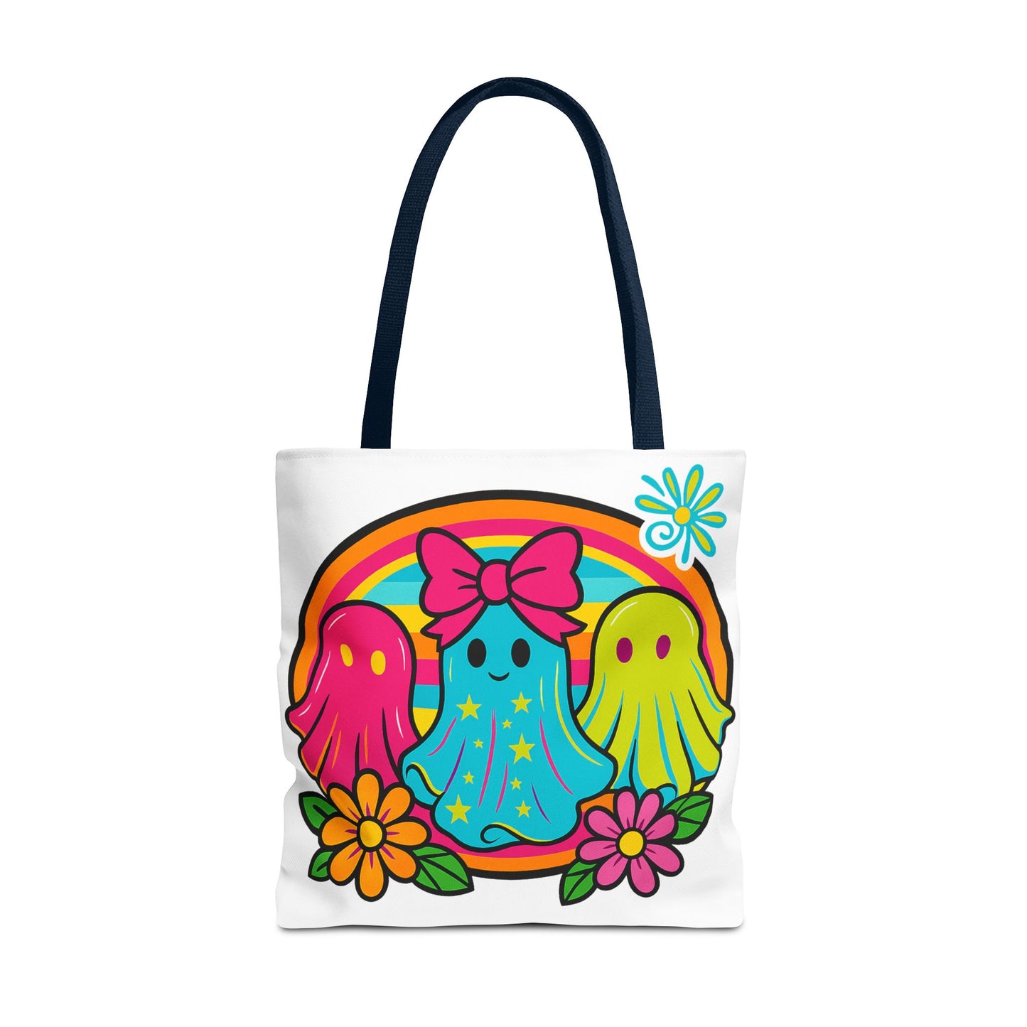 ๐ Retro Rainbow Ghosts Tote Bag โ Groovy Spooky Fun ๐ป๐