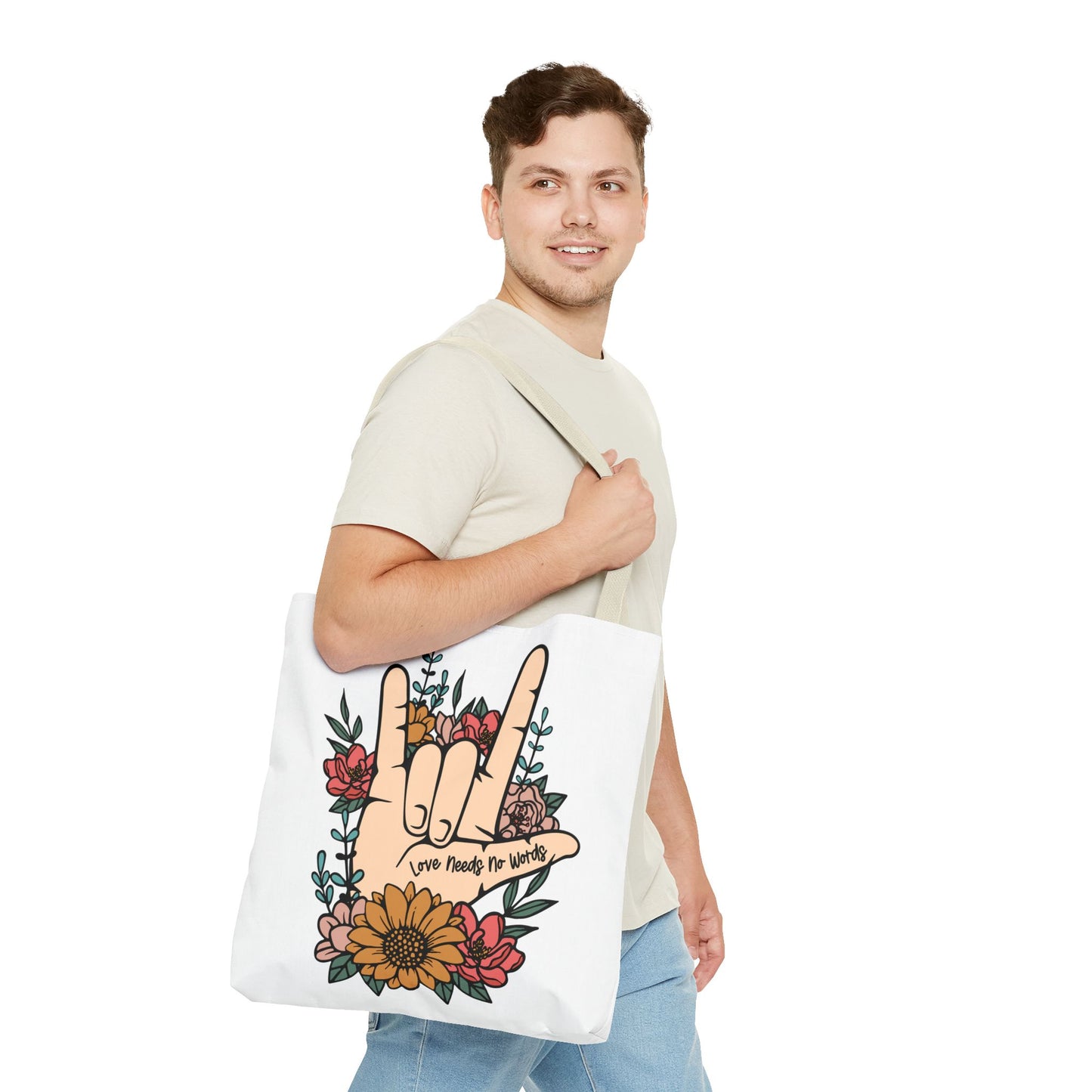 Bolsa de tela con gesto de "Te amo" en ASL (siglas en inglés)