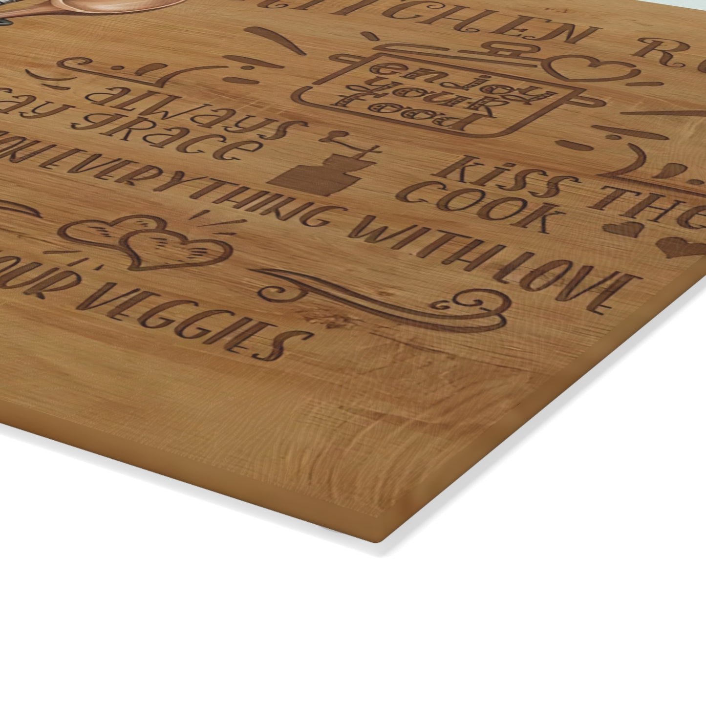 Rustic "Kitchen Rules" Glass Cutting Board – Farmhouse Kitchen Décor