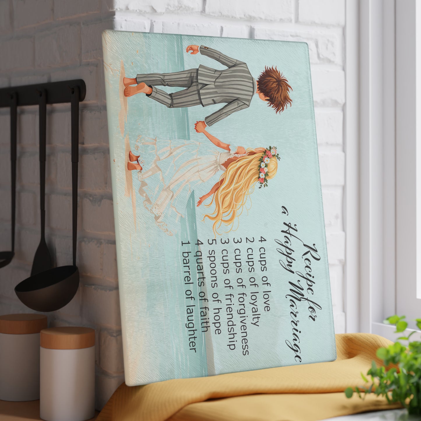 💍 Recipe for a Happy Marriage Cutting Board – Whimsical Romance for Your Kitchen