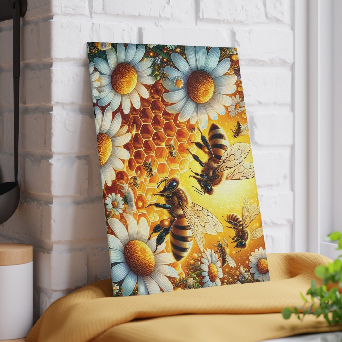🐝 Bee & Daisy Honeycomb Cutting Board – Nature’s Buzzing Kitchen Elegance 🌼