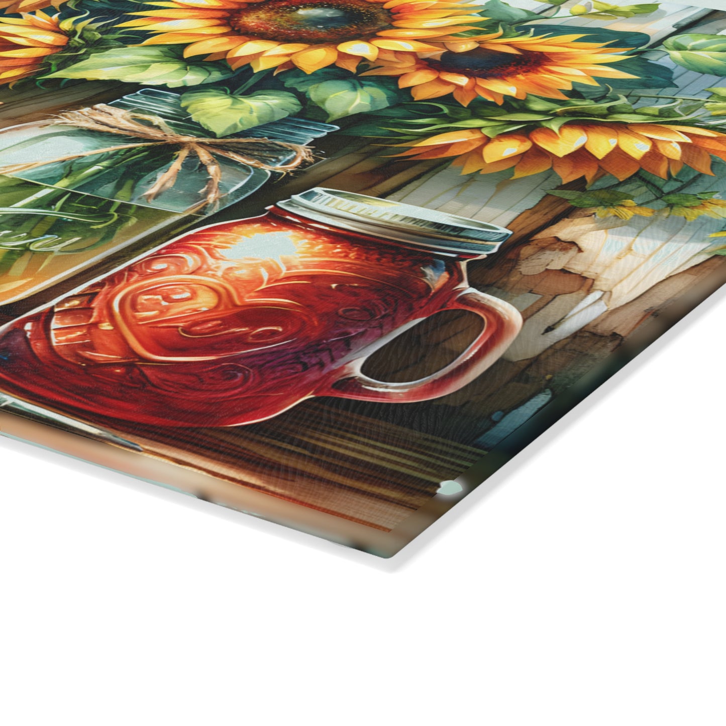 🐓 Rustic Rooster & Sunflowers Cutting Board – Farmhouse Mason Jar Kitchen Art