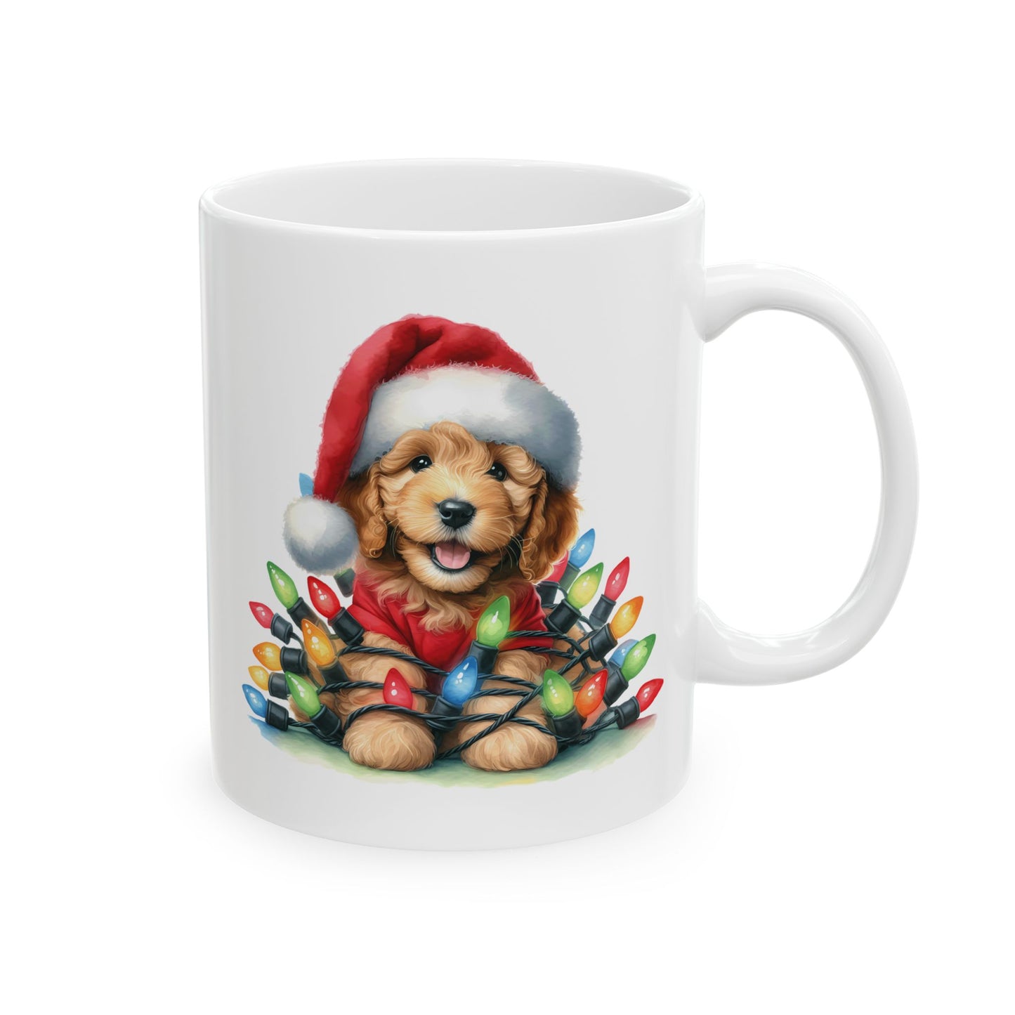 🎄 Doodle Christmas Lights Mug – Holiday Cheer with a Fluffy Twist! ☕🐶