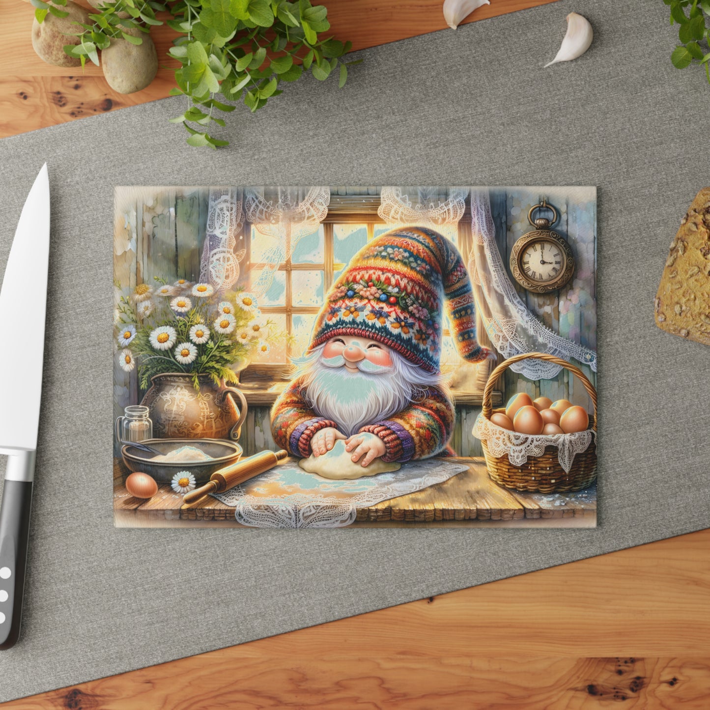 ๐๐ฅ Cozy Baking Gnome Cutting Board โ Warm Country Charm for Your Kitchen