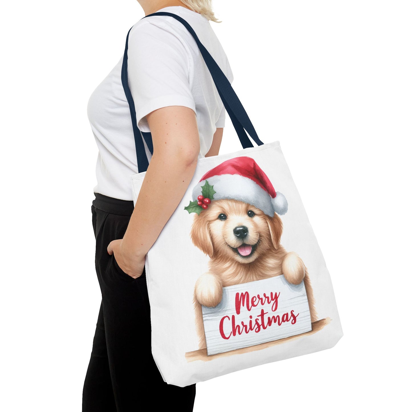 🐾 Golden Retriever “Merry Christmas” Tote Bag – Holiday Cheer in Every Carry 🎄
