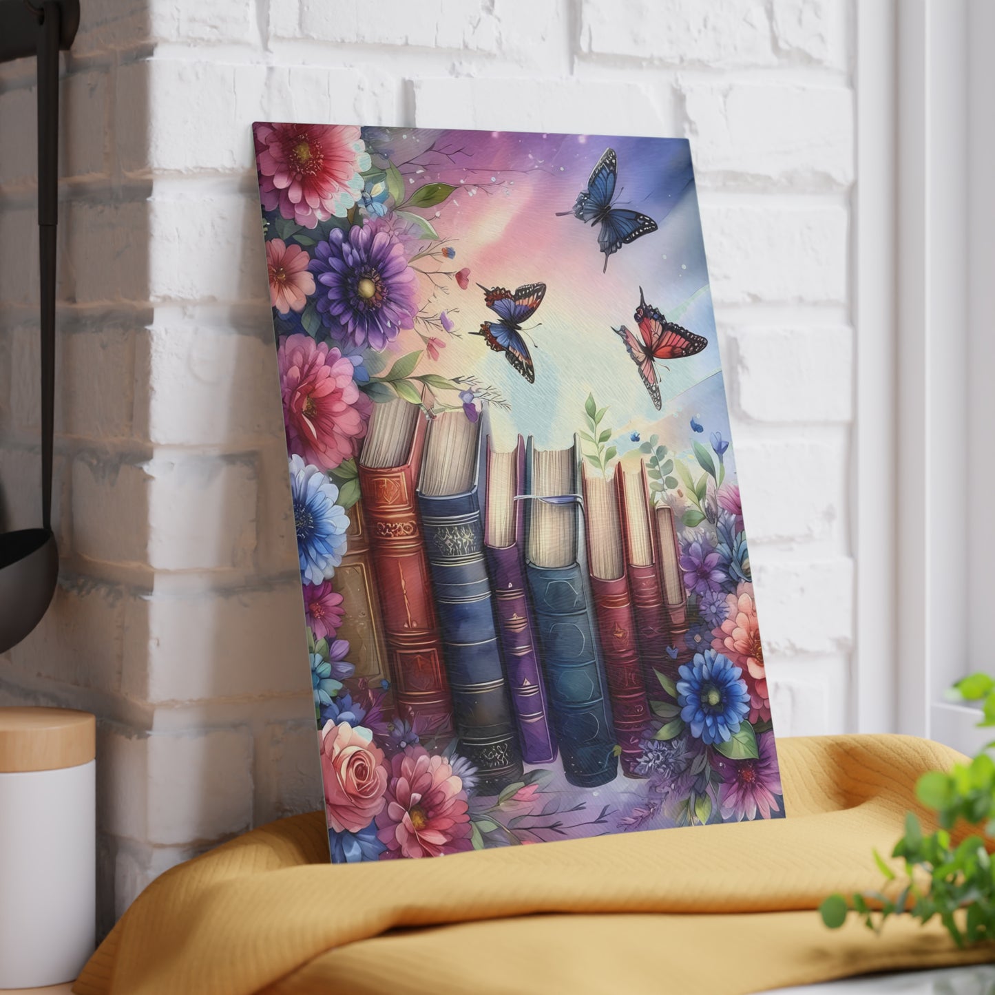 Tabla de cortar con forma de mariposa, regalo para amantes de los libros, tabla de cortar de vidrio, tabla de vidrio templado, regalo para ratones de biblioteca, idea de regalo de cocina, decoración de cocina única