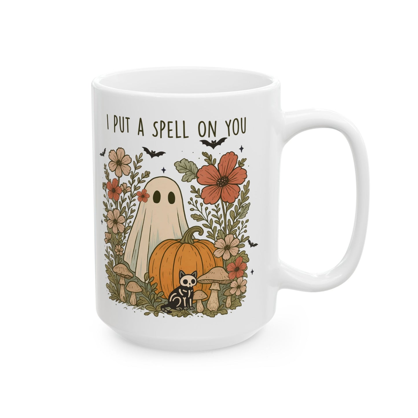 🎃 "I Put a Spell on You" Halloween Mug – Ghostly Charm with Autumn Blooms 👻🍄