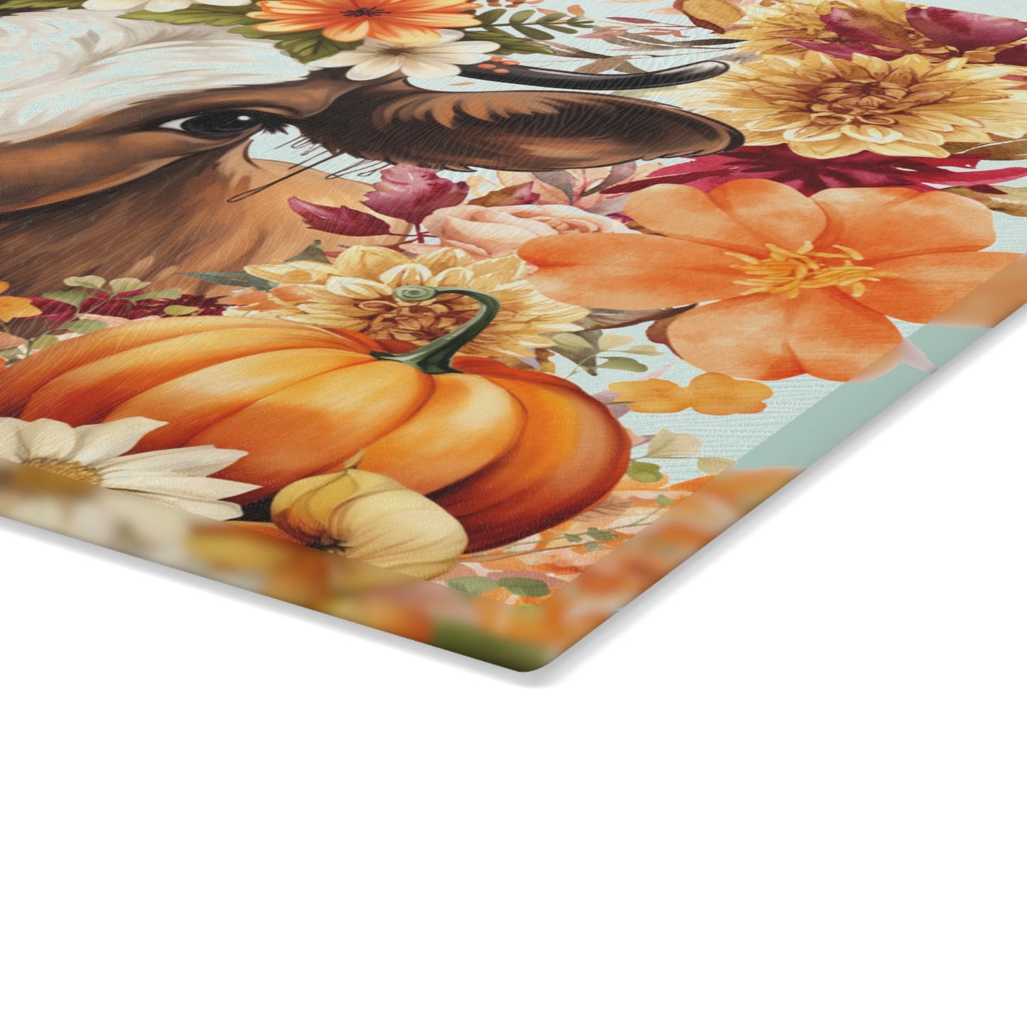 cow🐄🌸 Floral Cow with Pumpkins Cutting Board – Cozy Autumn Charm for Your Country Kitchen