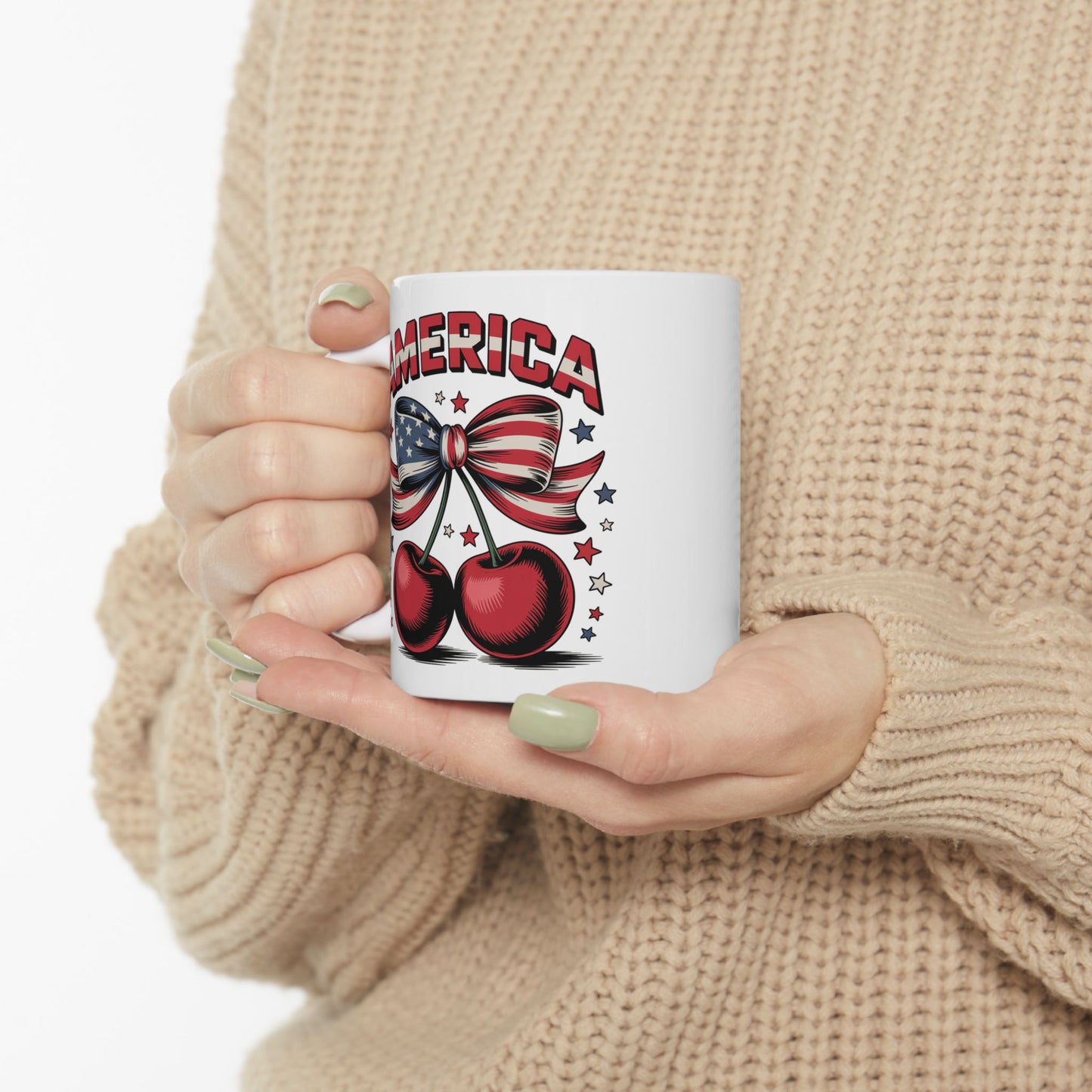 Taza con lazo de cereza de EE. UU. y el 4 de julio