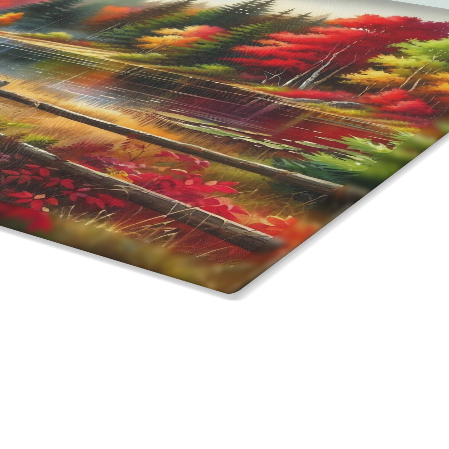 🍂 Autumn Lake Path Cutting Board – Tranquil Forest Beauty for Your Fall Kitchen