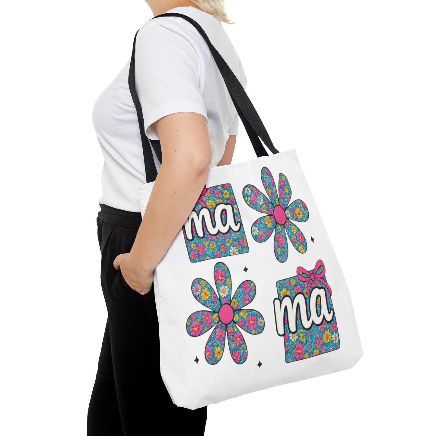 Bolso Tote Floral "ma": Un Accesorio Divertido y Brillante para Mamá