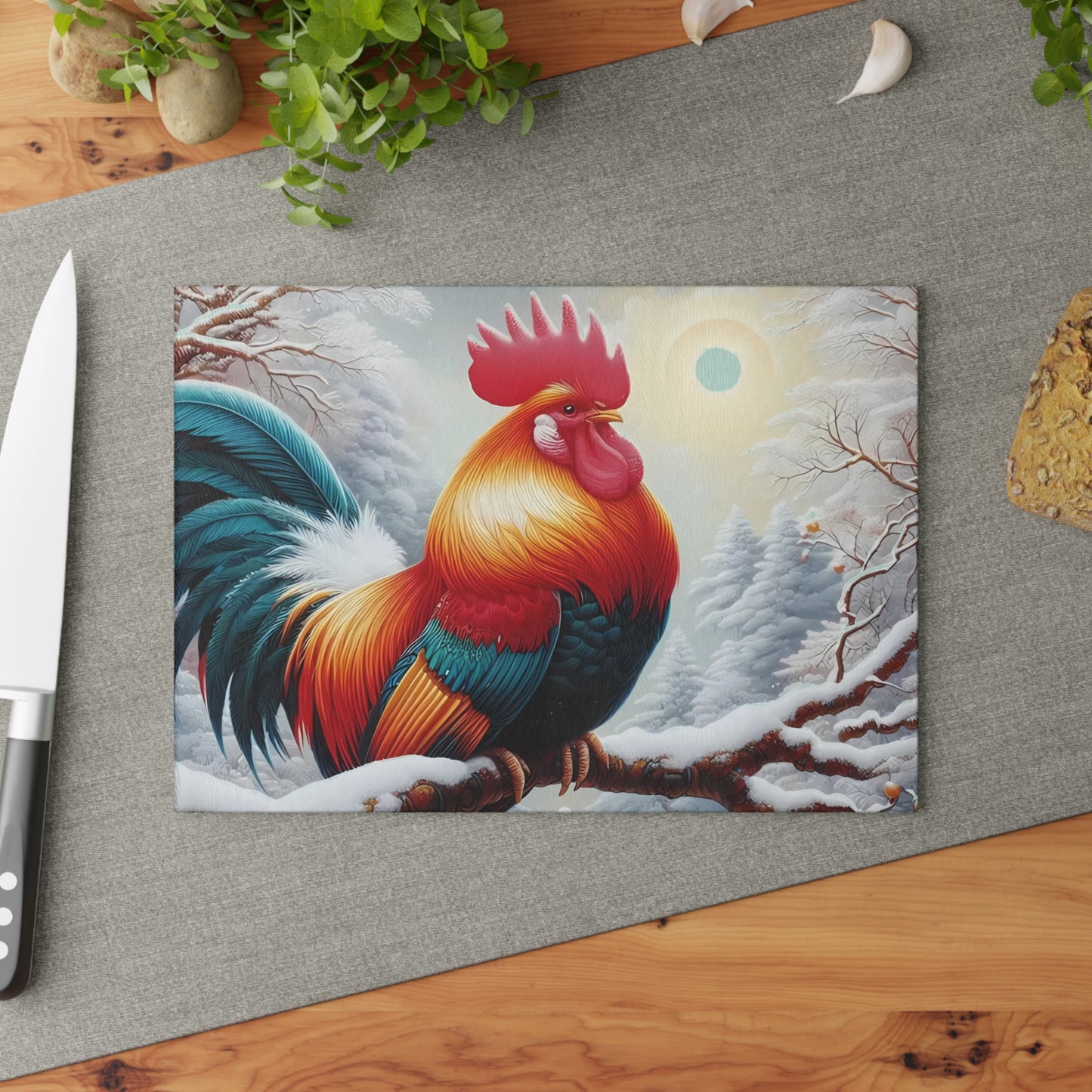 🐓❄️ Winter Rooster Cutting Board – Snowy Elegance for Your Kitchen ❄️🐓