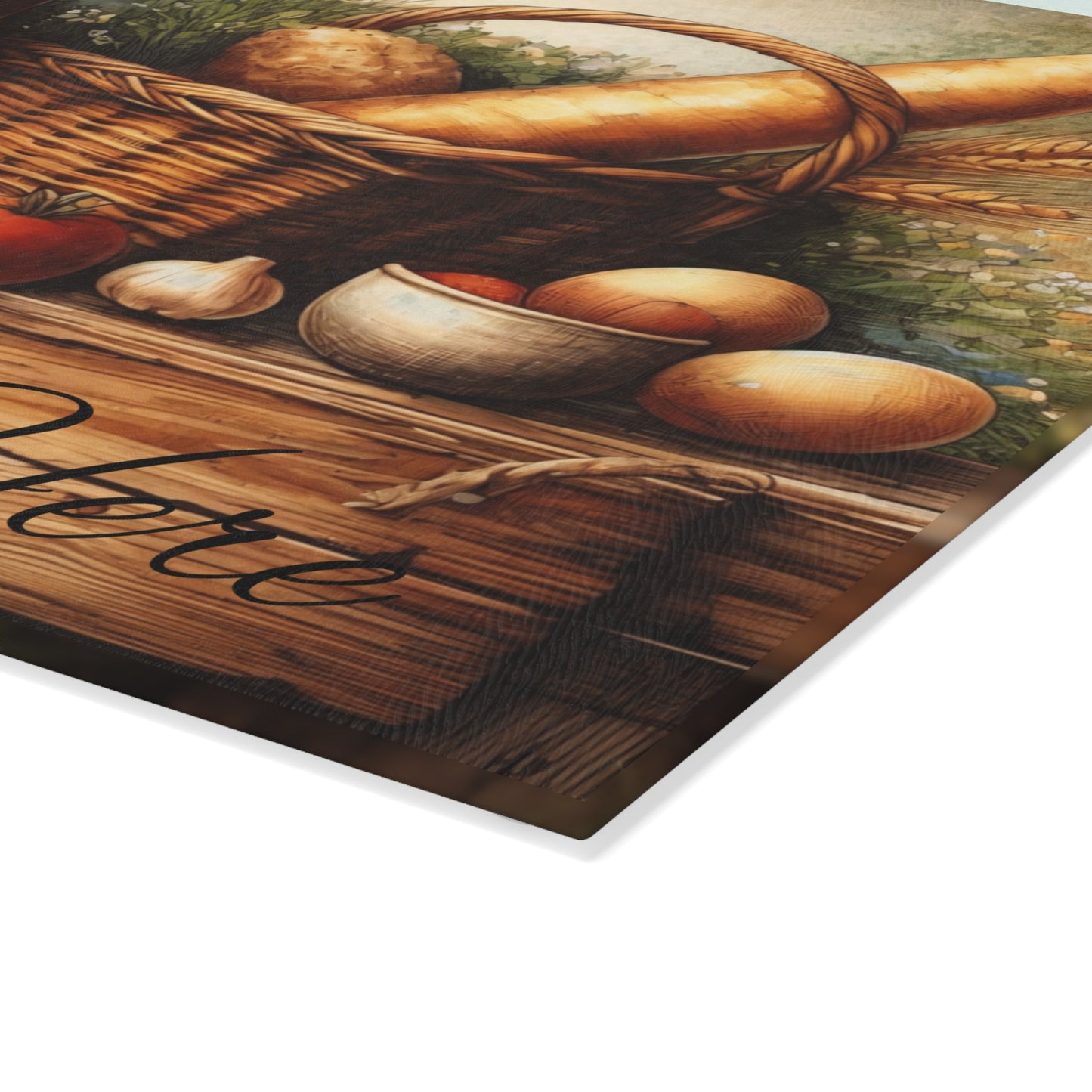 Rustic Farmhouse Breadbasket Personalized Glass Cutting Board – Custom Kitchen Name Display
