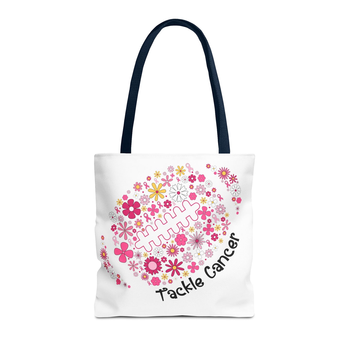 ๐ธ Pink Floral Football Tote Bag โ Game Day Meets Breast Cancer Awareness ๐๐